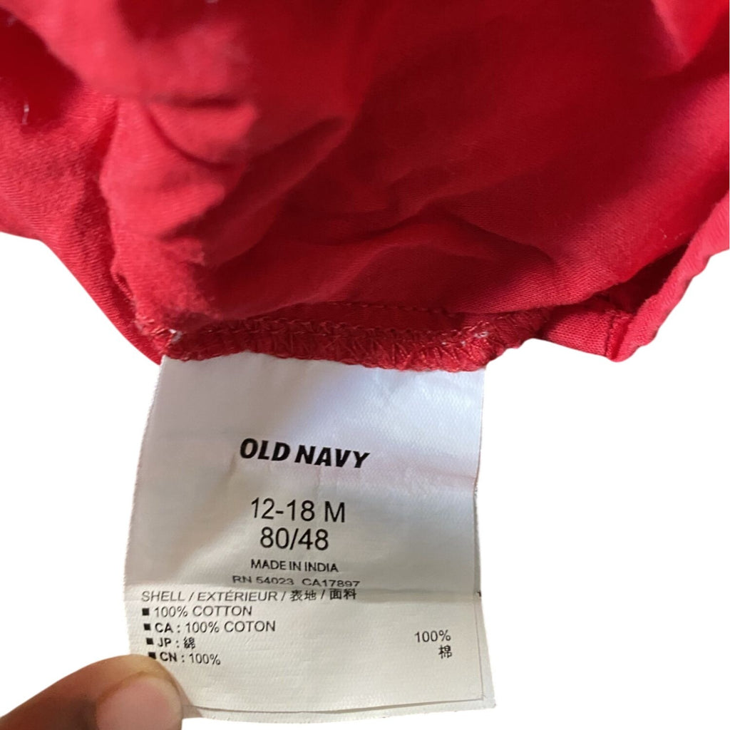 Old Navy Baby Girls Red Shirt With White Ribbon Print Long Sleeves Size 12-18M