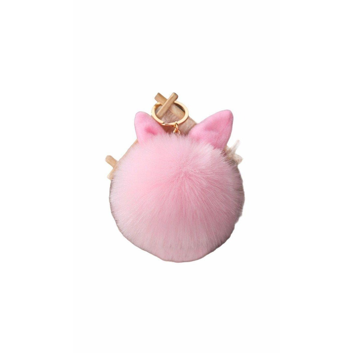 Pink Bunny Ears Fur Ball Keychain Gold Metal Charm For Keys Or Bags Unisex