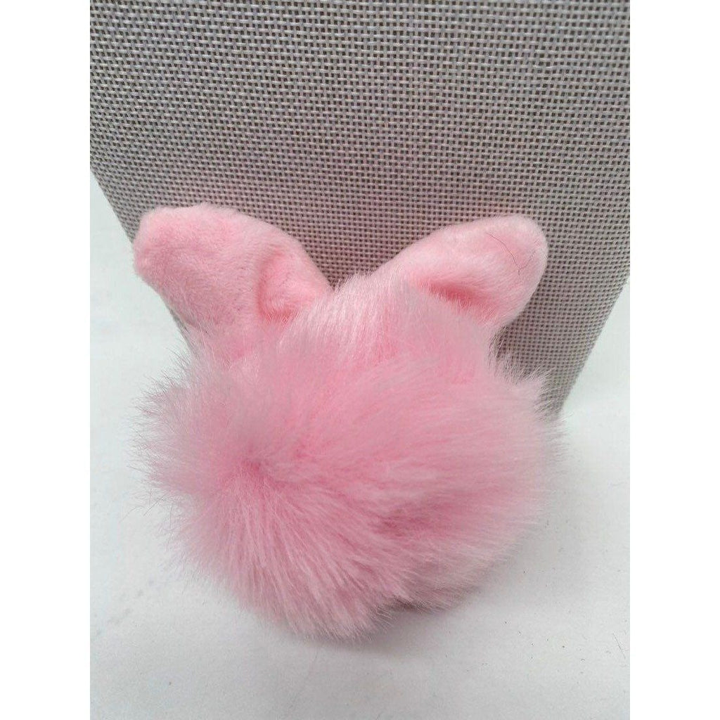 Pink Bunny Ears Fur Ball Keychain Gold Metal Charm For Keys Or Bags Unisex