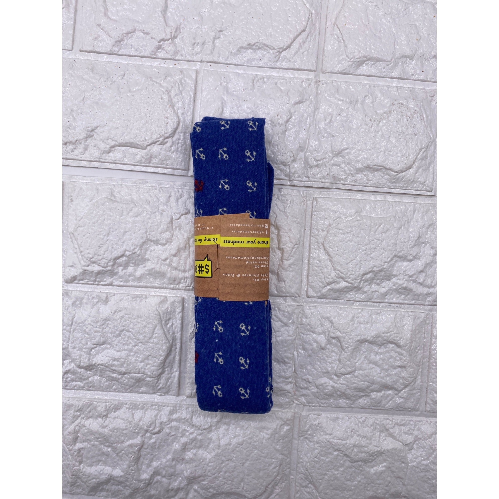 Skinny Tie Madness Ahoy Caption Philip Mens Necktie Blue White Cotton SKM3223