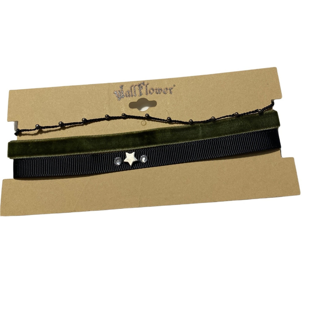 Wallflower Womens 3 Pc  Choker Necklace Set Multicolor Velvet Star Design