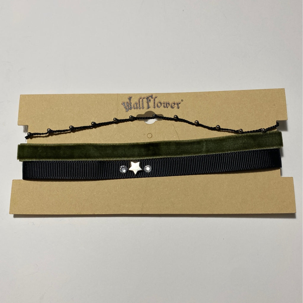 Wallflower Womens 3 Pc  Choker Necklace Set Multicolor Velvet Star Design
