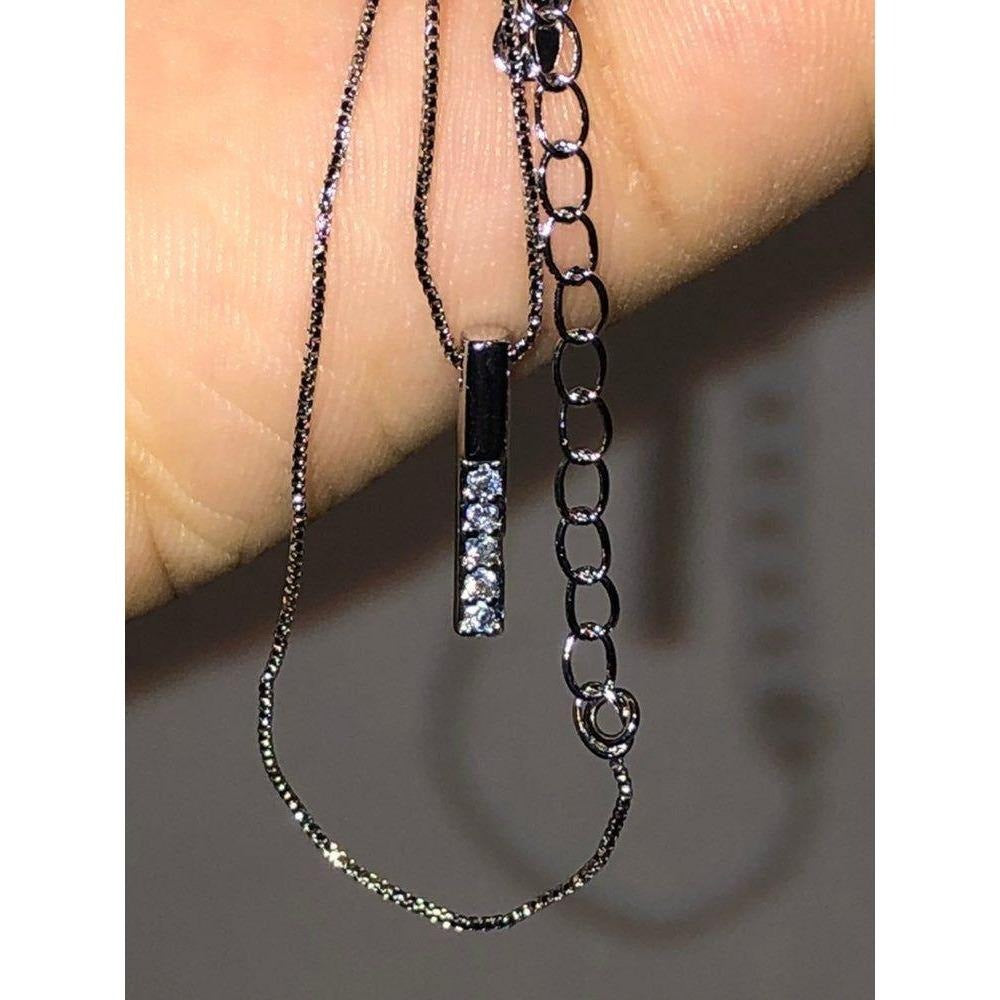 Penta Crystal Bar Charm Necklace Silver Tone Adjustable Chain Women's Jewelry