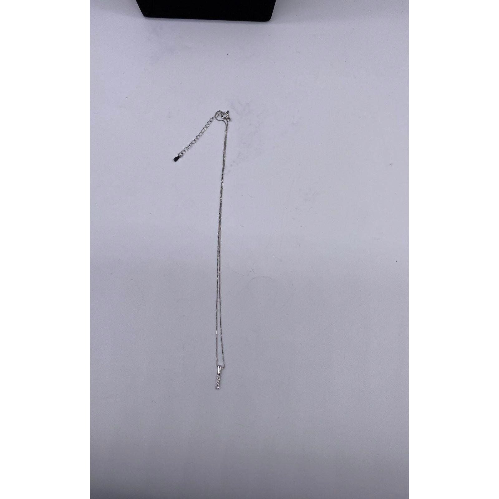 Penta Crystal Bar Charm Necklace Silver Tone Adjustable Chain Women's Jewelry