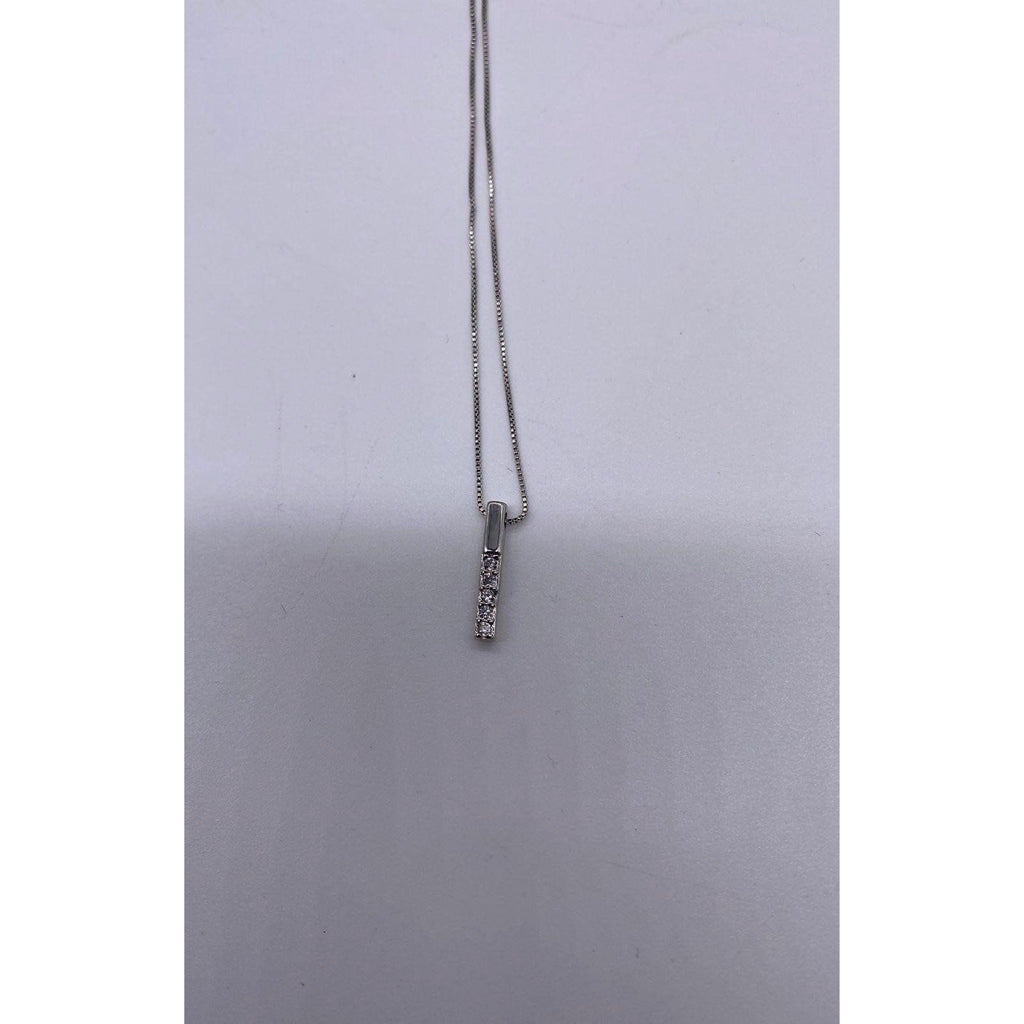 Penta Crystal Bar Charm Necklace Silver Tone Adjustable Chain Women's Jewelry