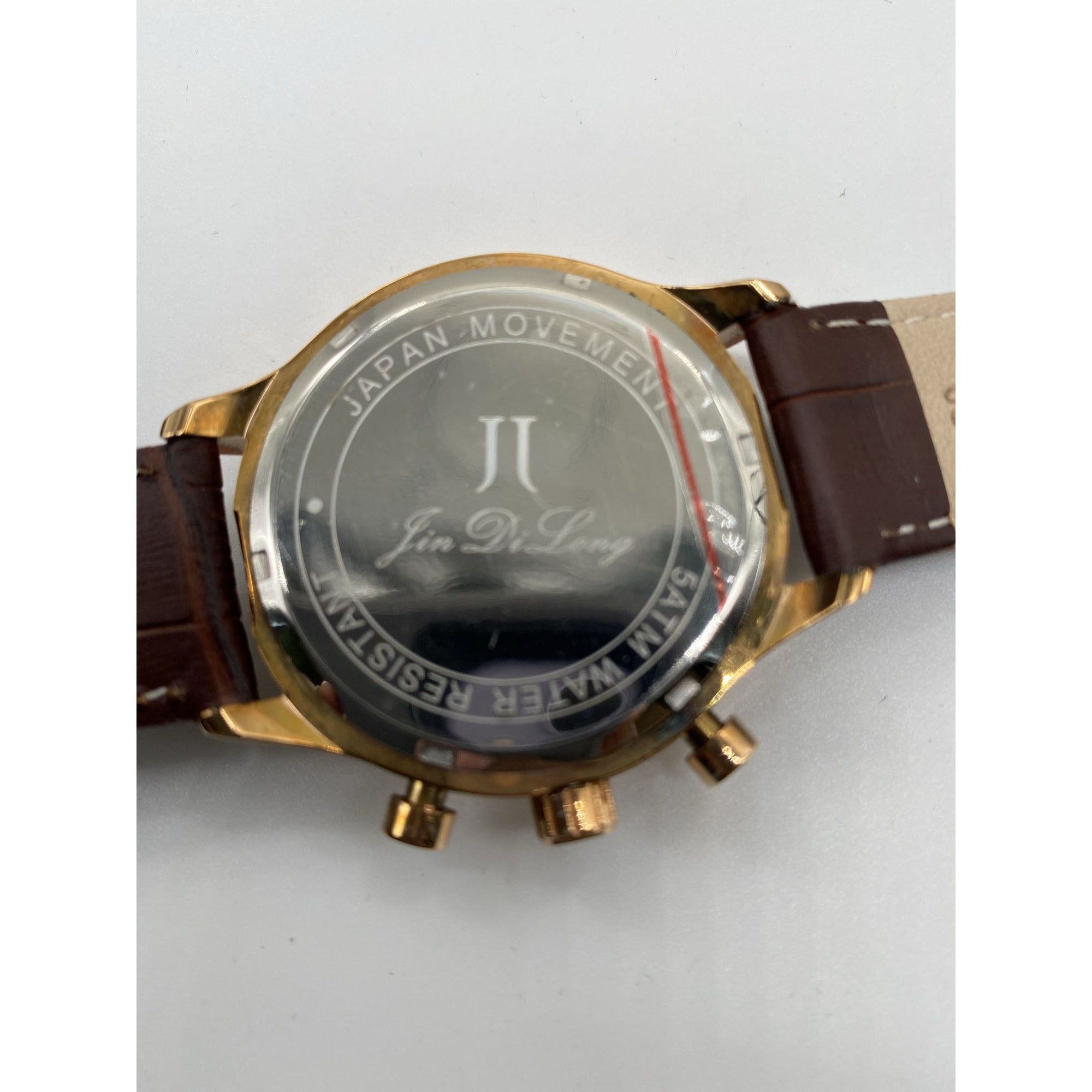 Men’s Chronograph Watch Rose Gold Analog Quartz Brown Leather Band Date Display