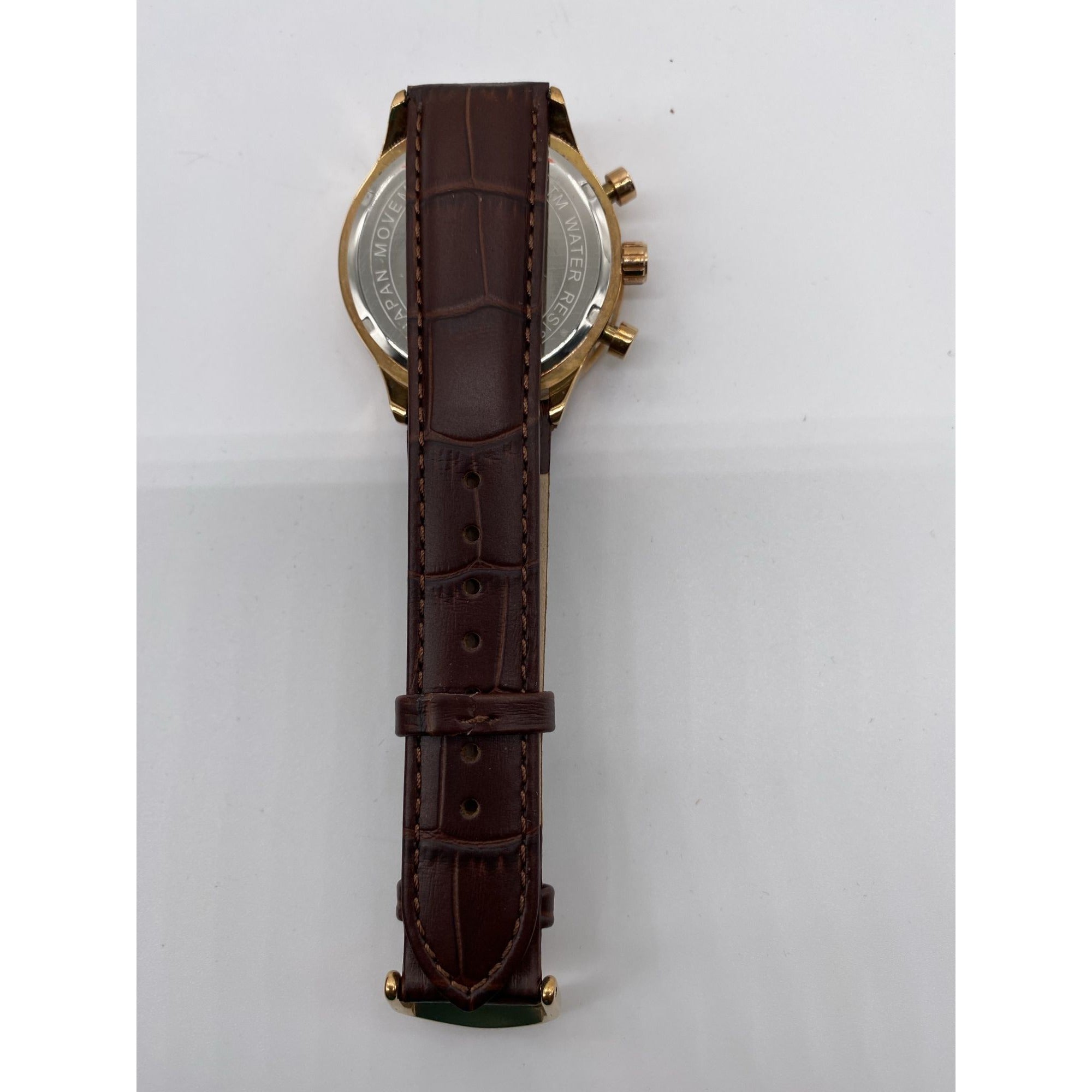 Men’s Chronograph Watch Rose Gold Analog Quartz Brown Leather Band Date Display