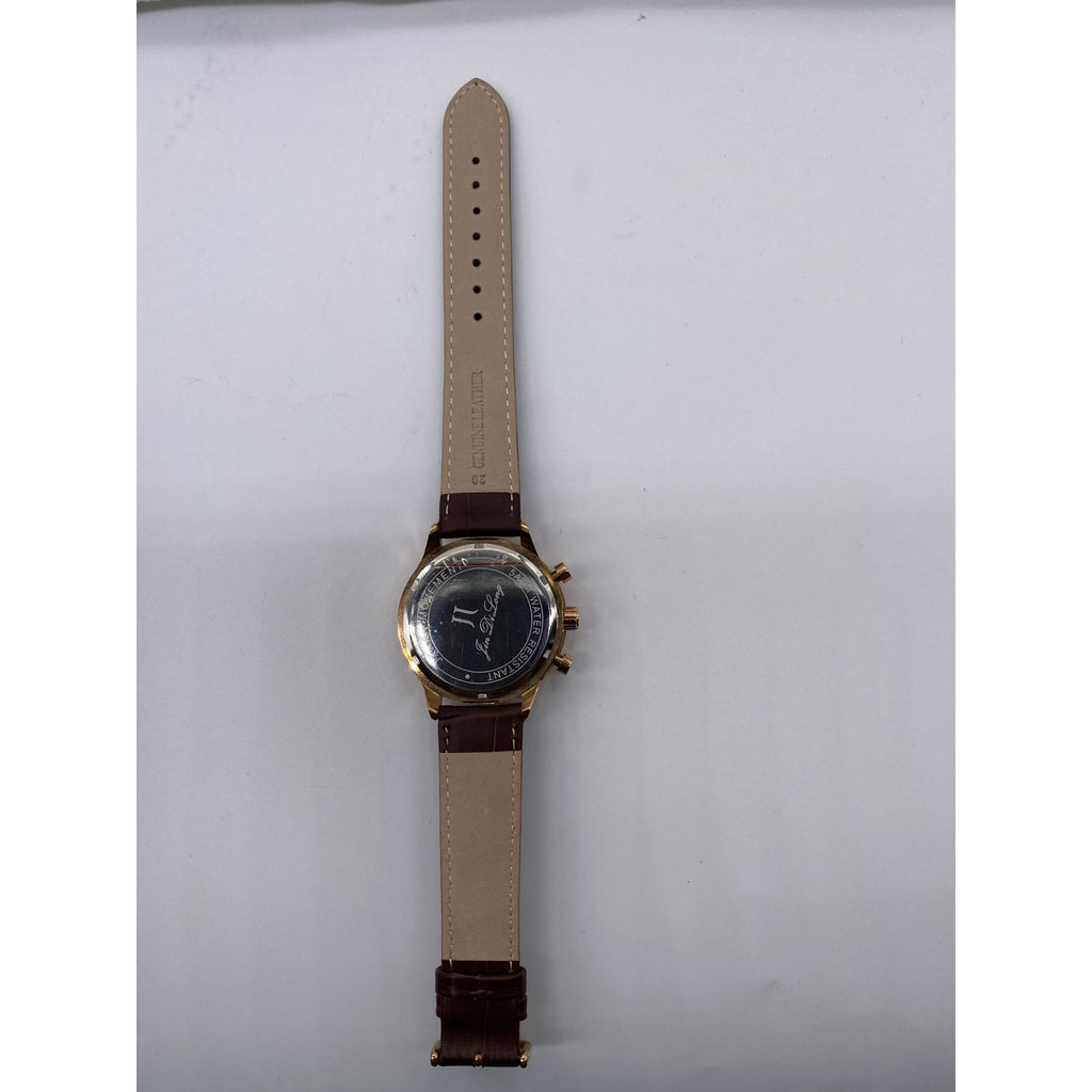 Men’s Chronograph Watch Rose Gold Analog Quartz Brown Leather Band Date Display