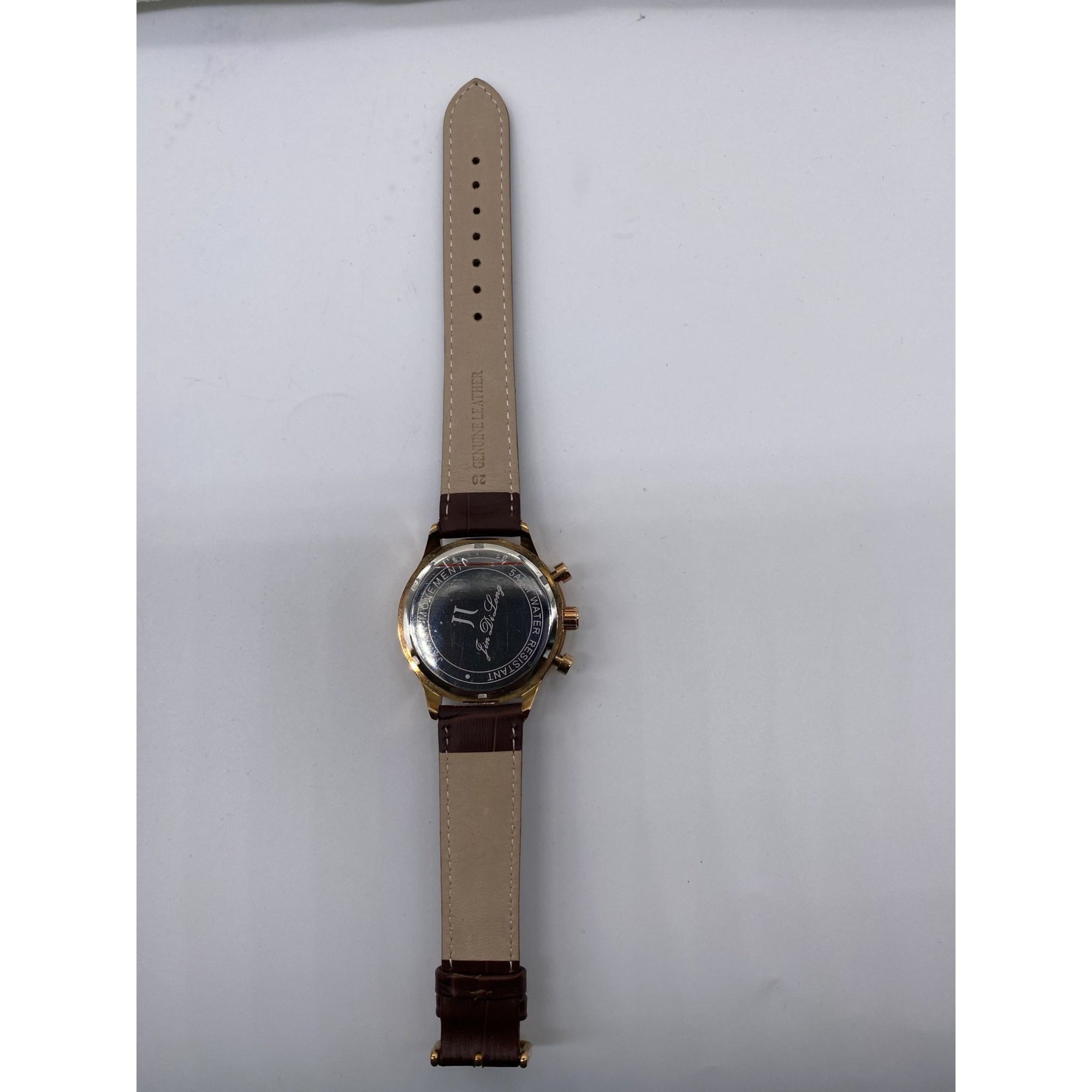 Men’s Chronograph Watch Rose Gold Analog Quartz Brown Leather Band Date Display