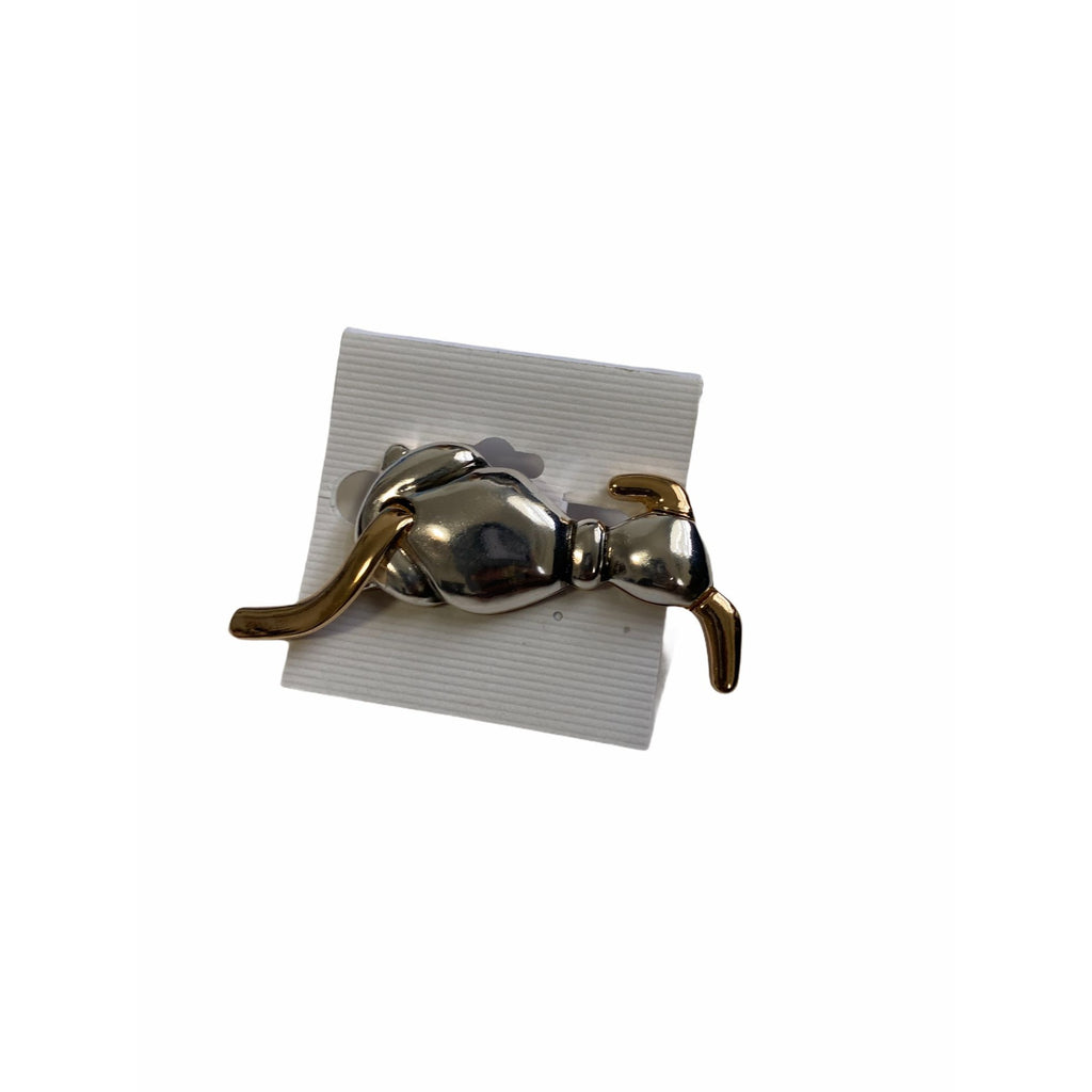 Wagging Tails Puppy Pin Two Tone Dog Silver Plated Gold Accents 3 in Brooch