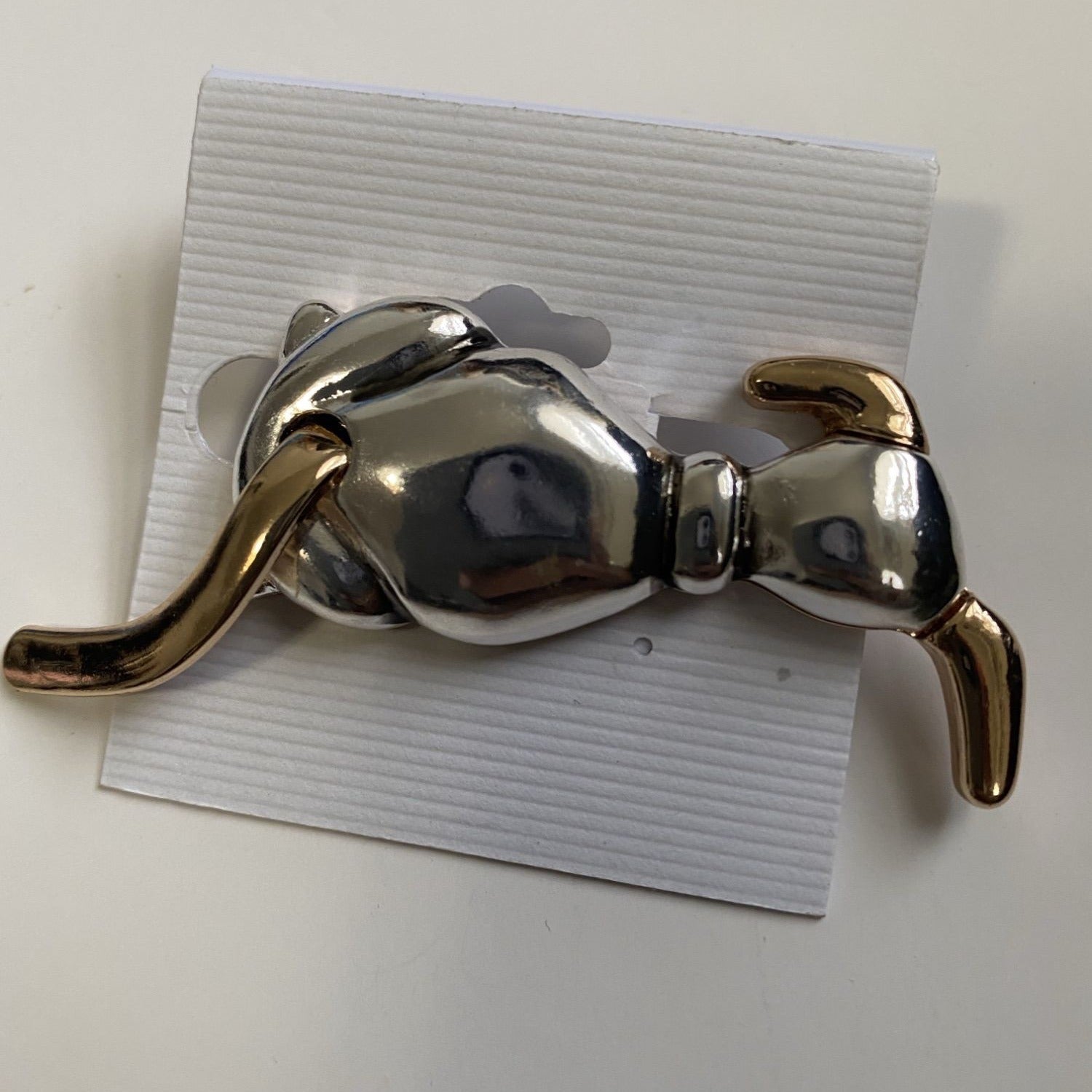 Wagging Tails Puppy Pin Two Tone Dog Silver Plated Gold Accents 3 in Brooch