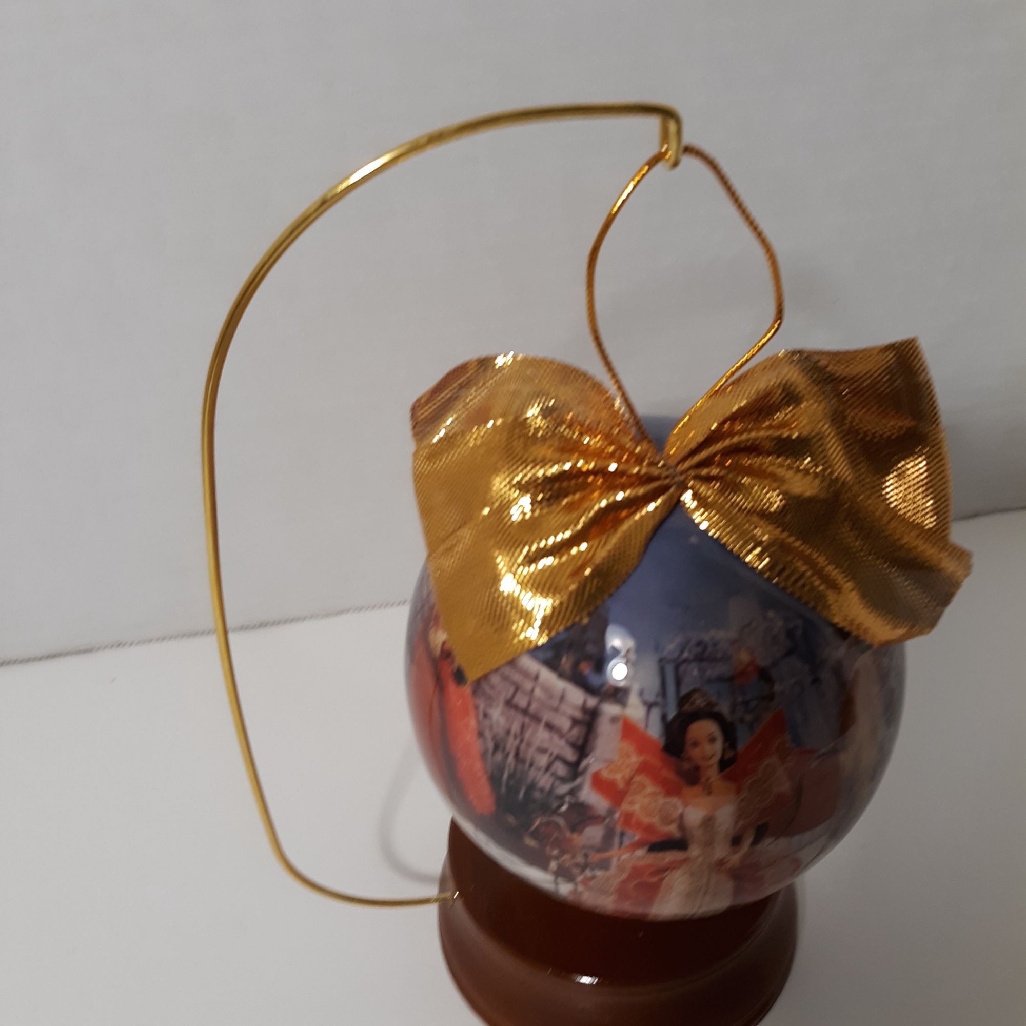 1997 Holiday Barbie 4" Decoupage Ornament With Box & Wooden Display Stand