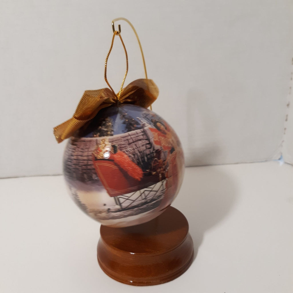 1997 Holiday Barbie 4" Decoupage Ornament With Box & Wooden Display Stand