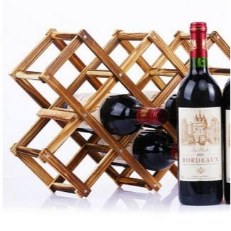 Collapsible Wooden Expandable Wine Rack For 6 Bottles Compact Natural Rustic Finish