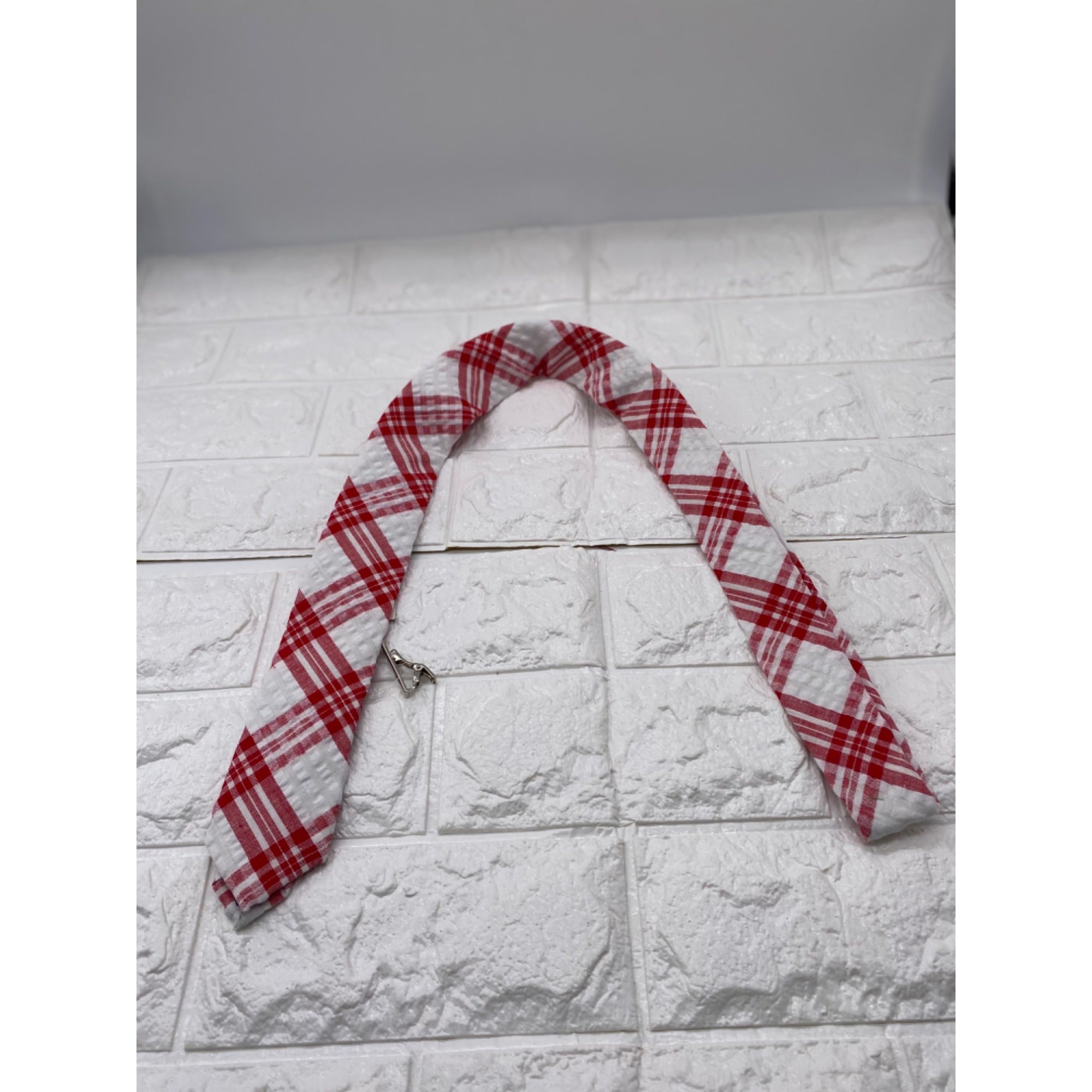 Skinny Tie Madness Men's Plaid Tie Red & White Cotton SKM2117