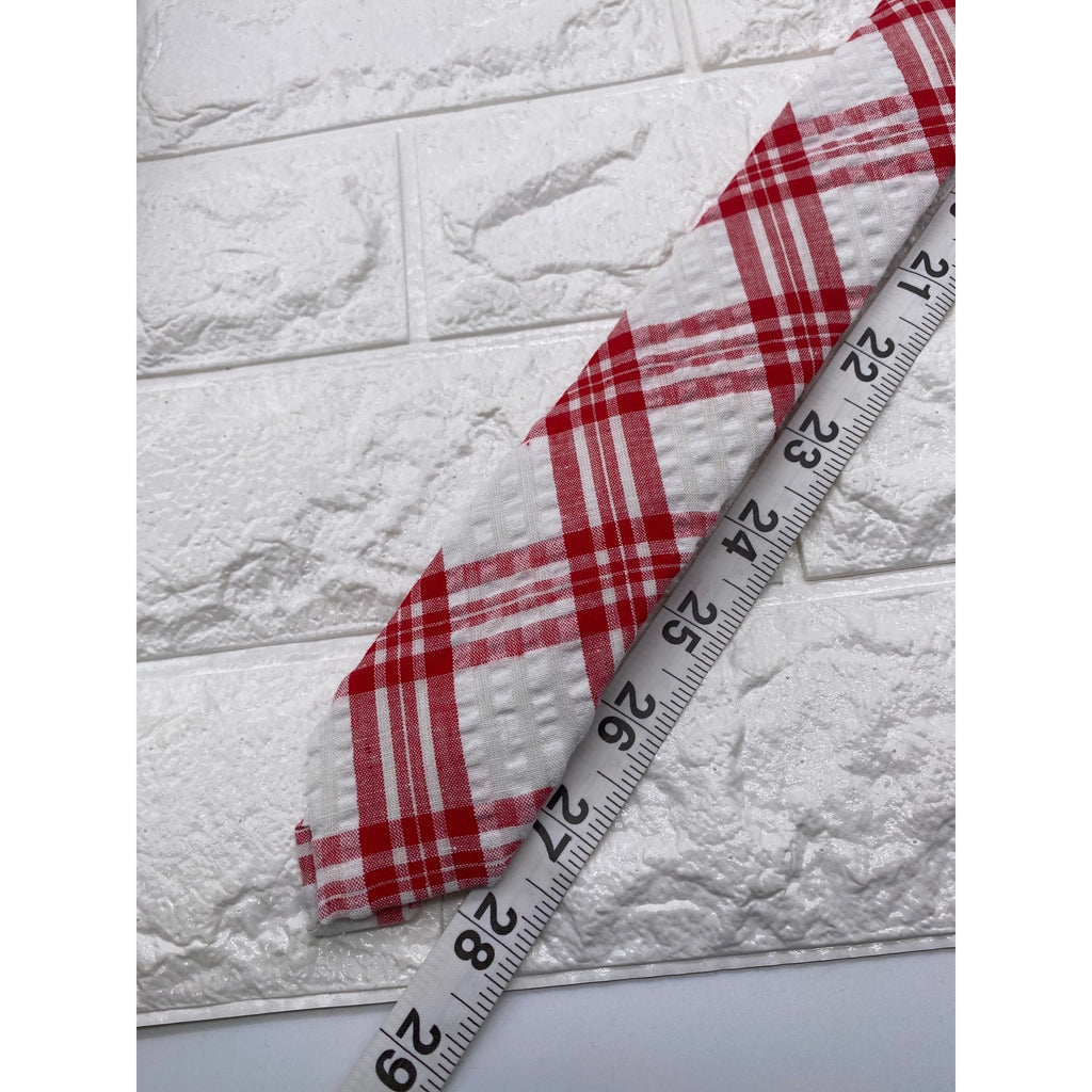 Skinny Tie Madness Men's Plaid Tie Red & White Cotton SKM2117