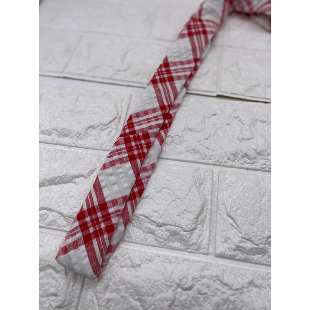 Skinny Tie Madness Men's Plaid Tie Red & White Cotton SKM2117
