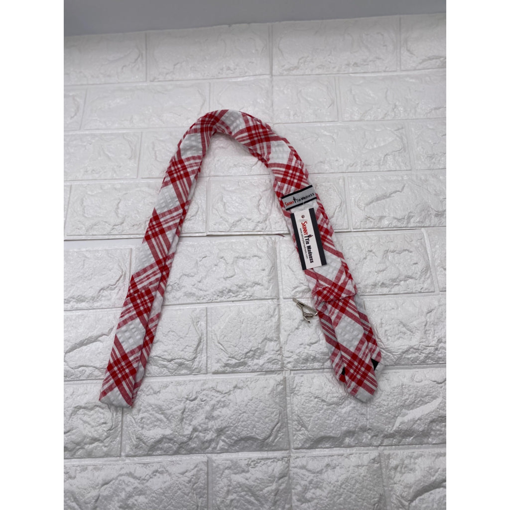 Skinny Tie Madness Men's Plaid Tie Red & White Cotton SKM2117