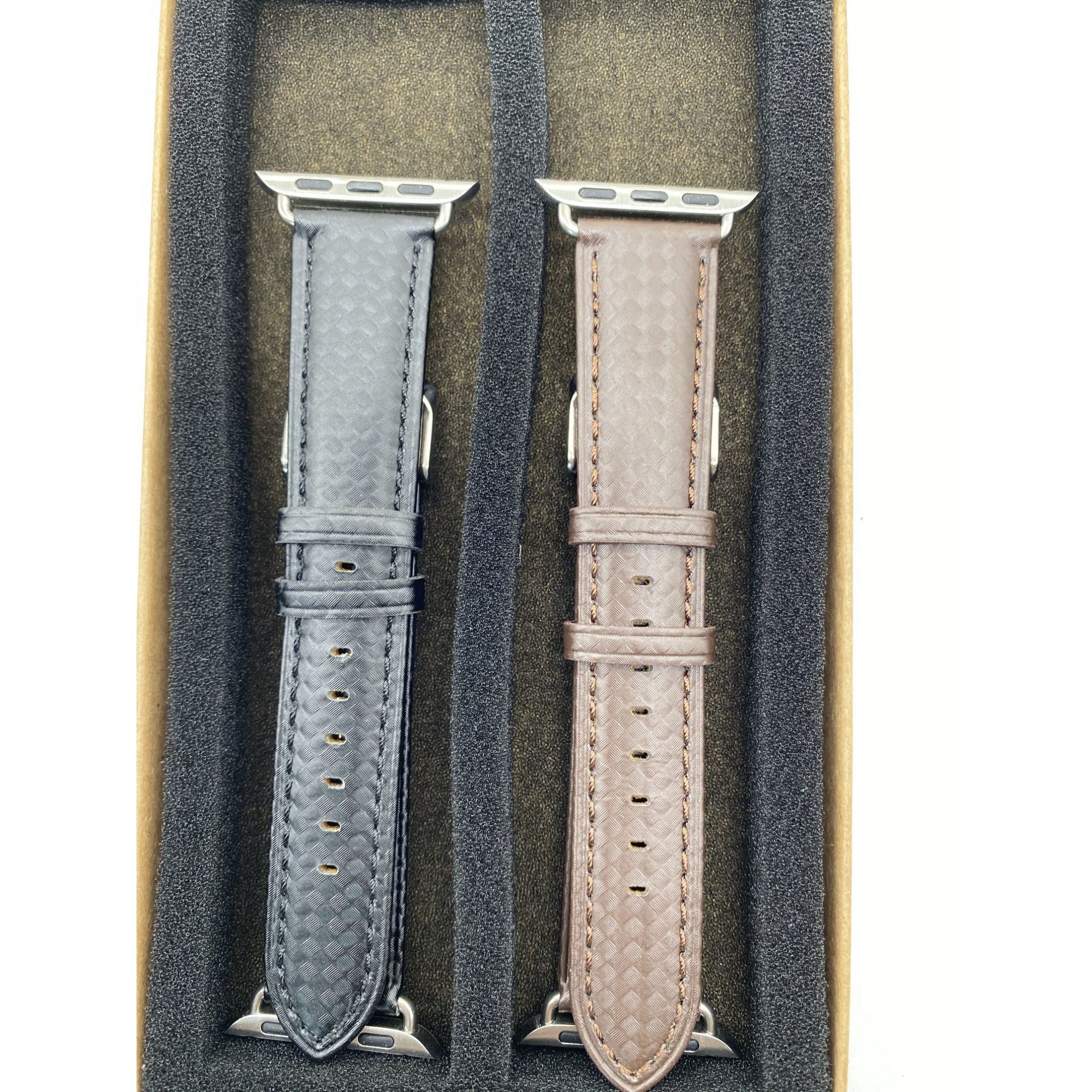 Mens Leather Watch Bands Brown & Black 2-Piece Set Compatible With Apple Watch