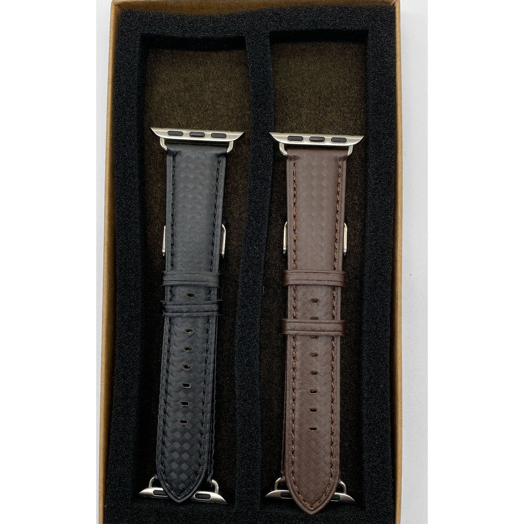 Mens Leather Watch Bands Brown & Black 2-Piece Set Compatible With Apple Watch