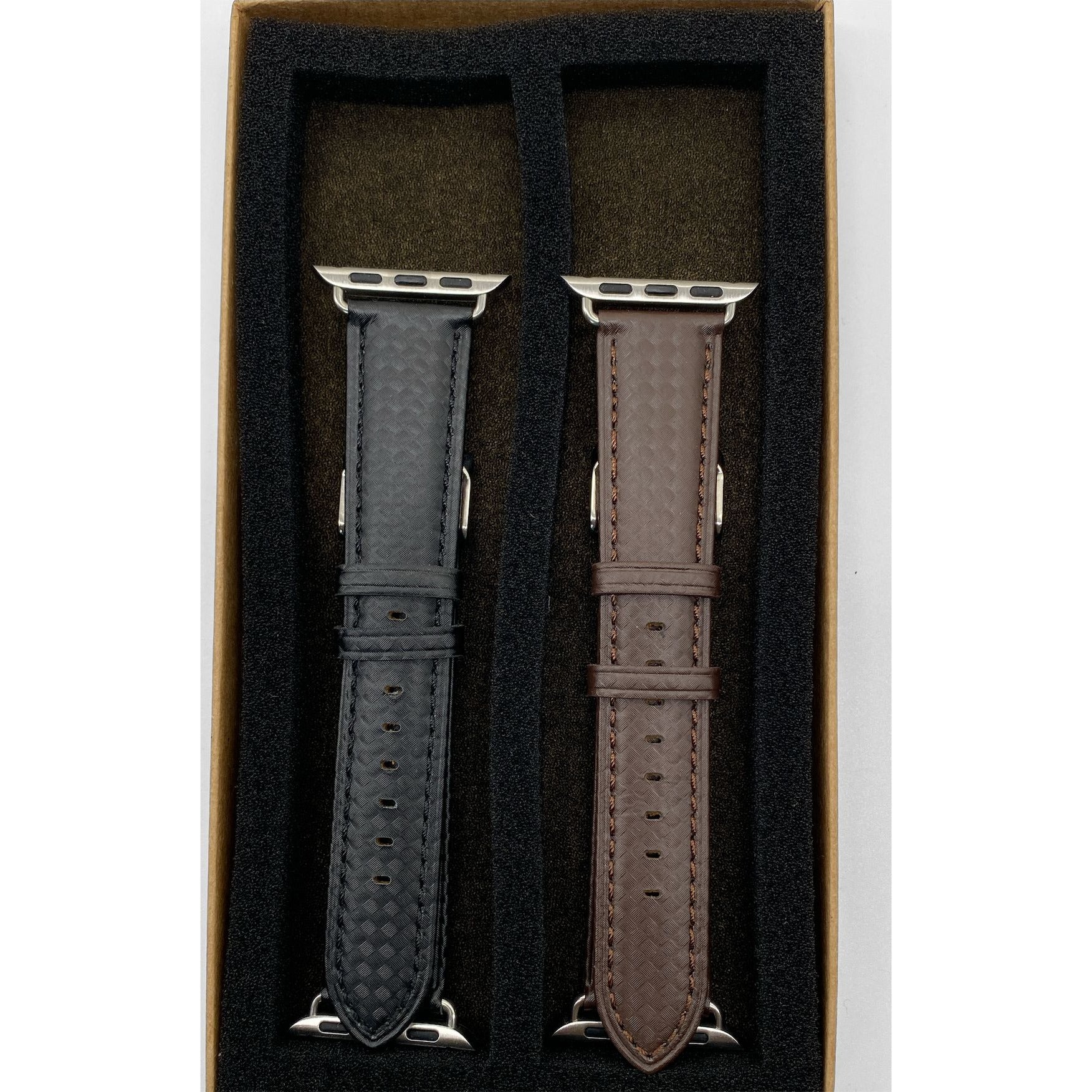 Mens Leather Watch Bands Brown & Black 2-Piece Set Compatible With Apple Watch