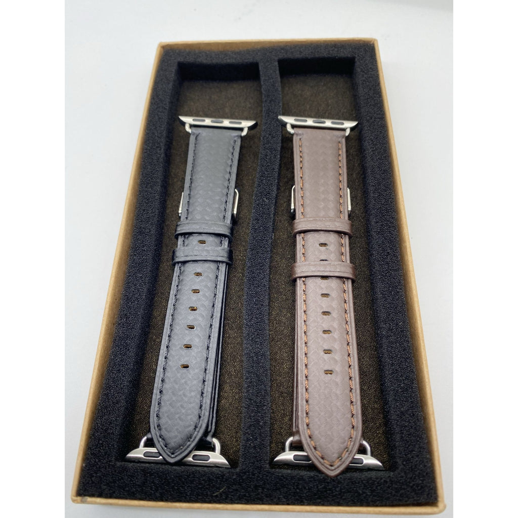 Mens Leather Watch Bands Brown & Black 2-Piece Set Compatible With Apple Watch