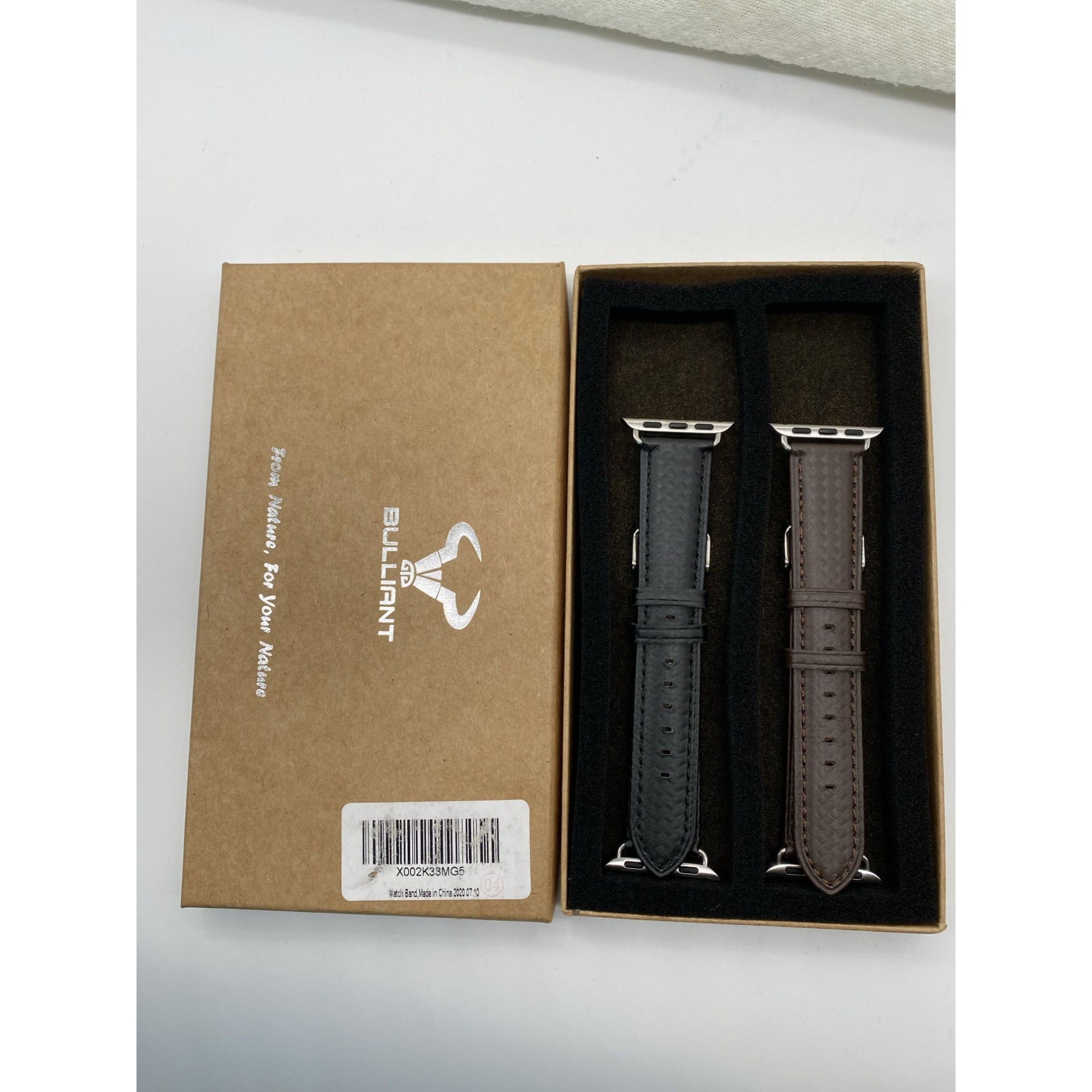 Mens Leather Watch Bands Brown & Black 2-Piece Set Compatible With Apple Watch