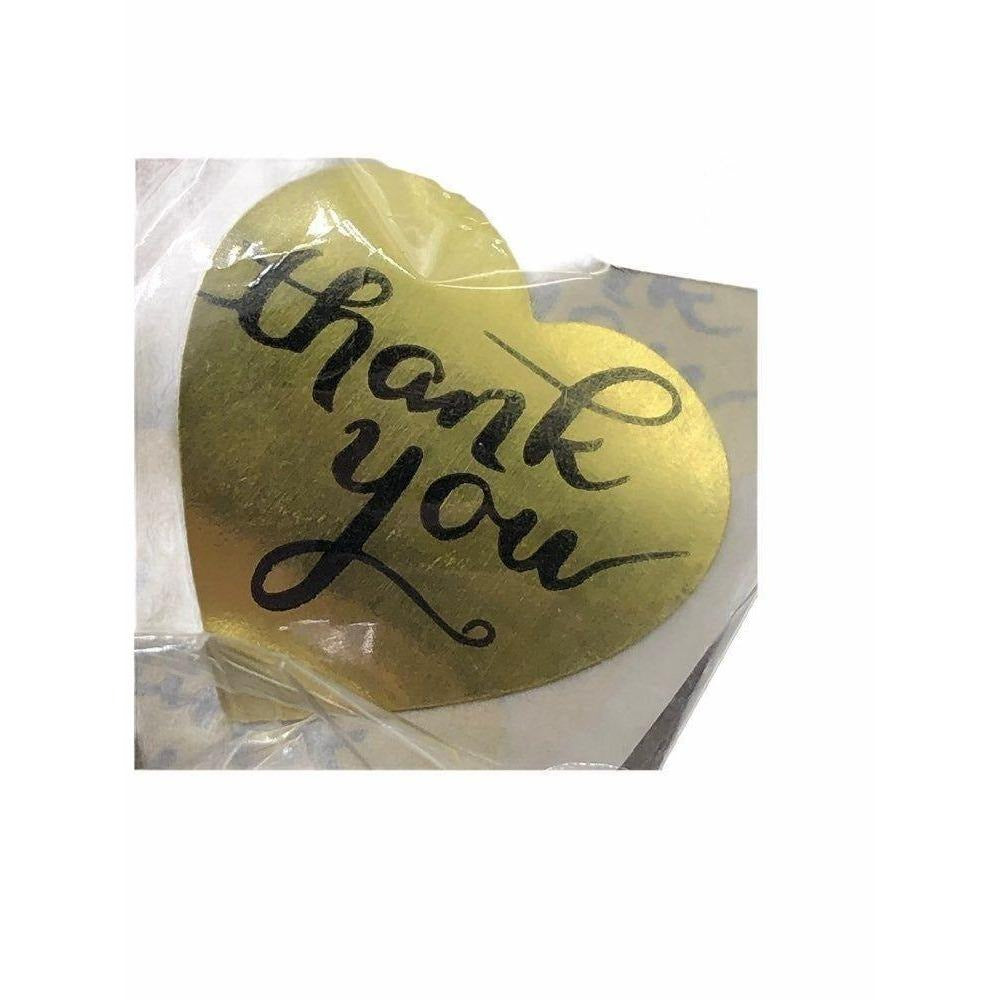 Gold Heart Thank You Stickers Roll 500pcs 1 Inch Adhesive Labels