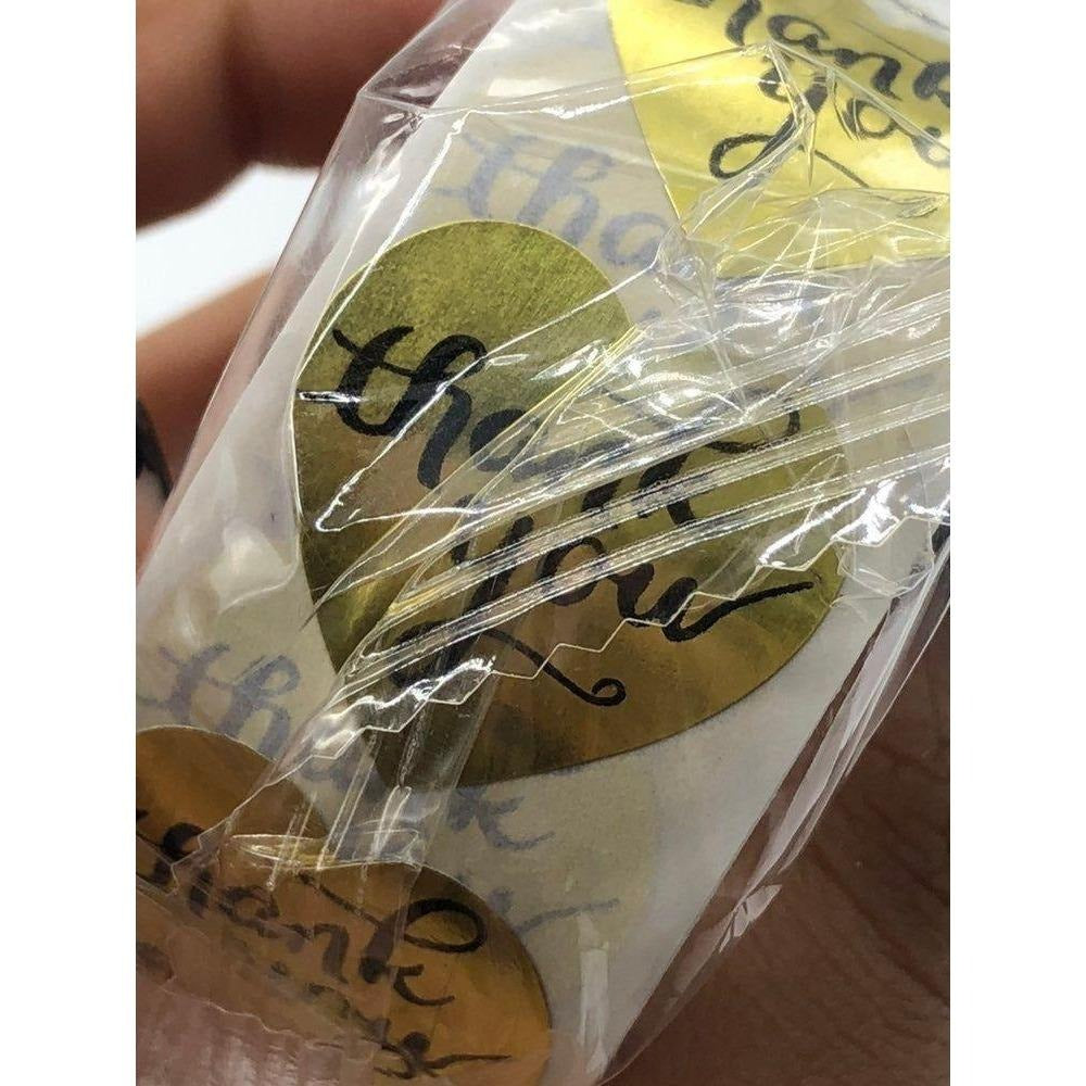 Gold Heart Thank You Stickers Roll 500pcs 1 Inch Adhesive Labels