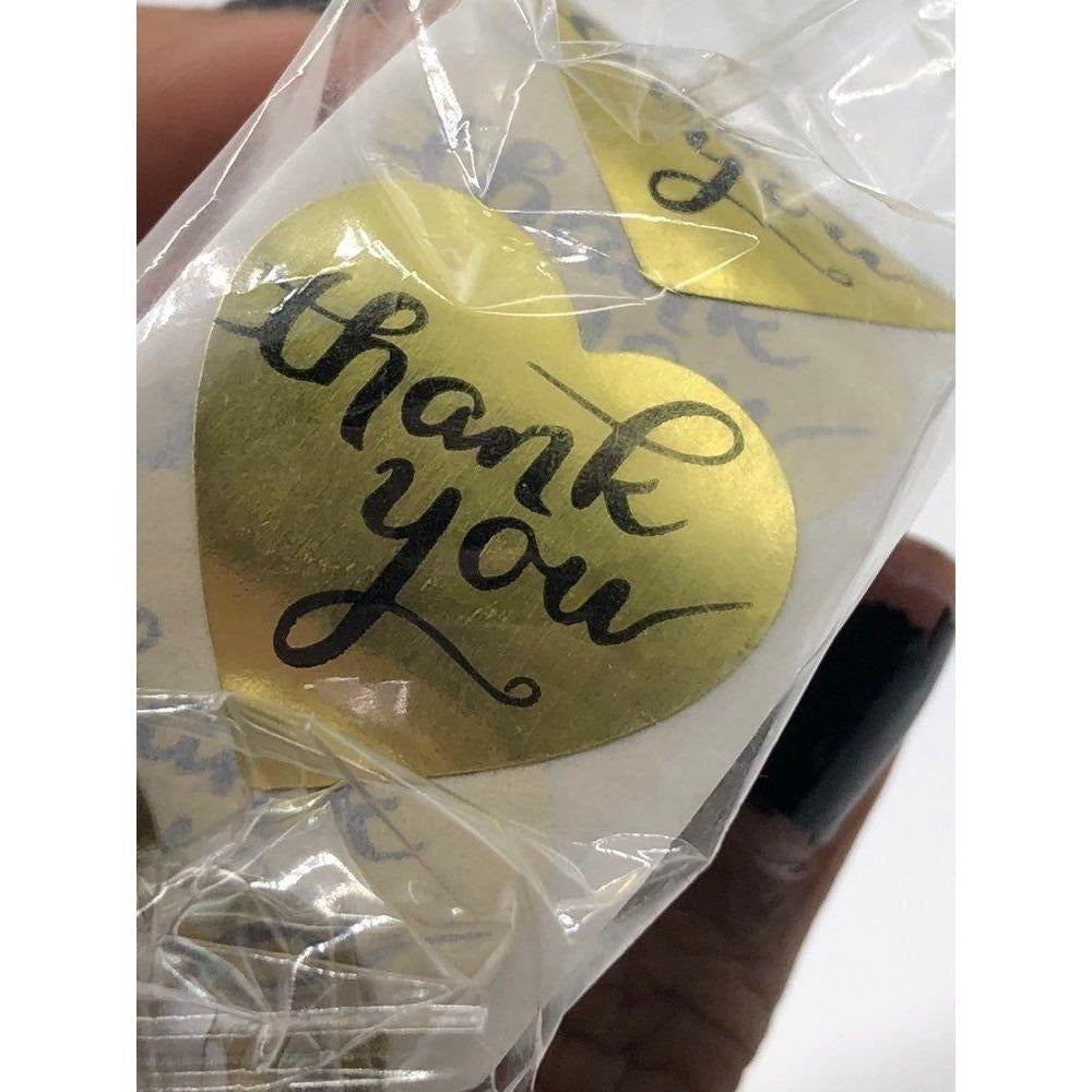 Gold Heart Thank You Stickers Roll 500pcs 1 Inch Adhesive Labels