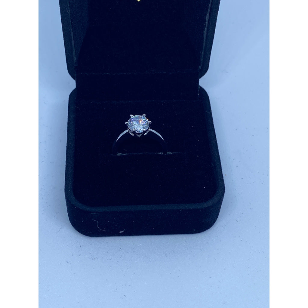 18k White Gold Plated CZ Womens 2.35ct Round Solitaire Engagement Ring Size 5