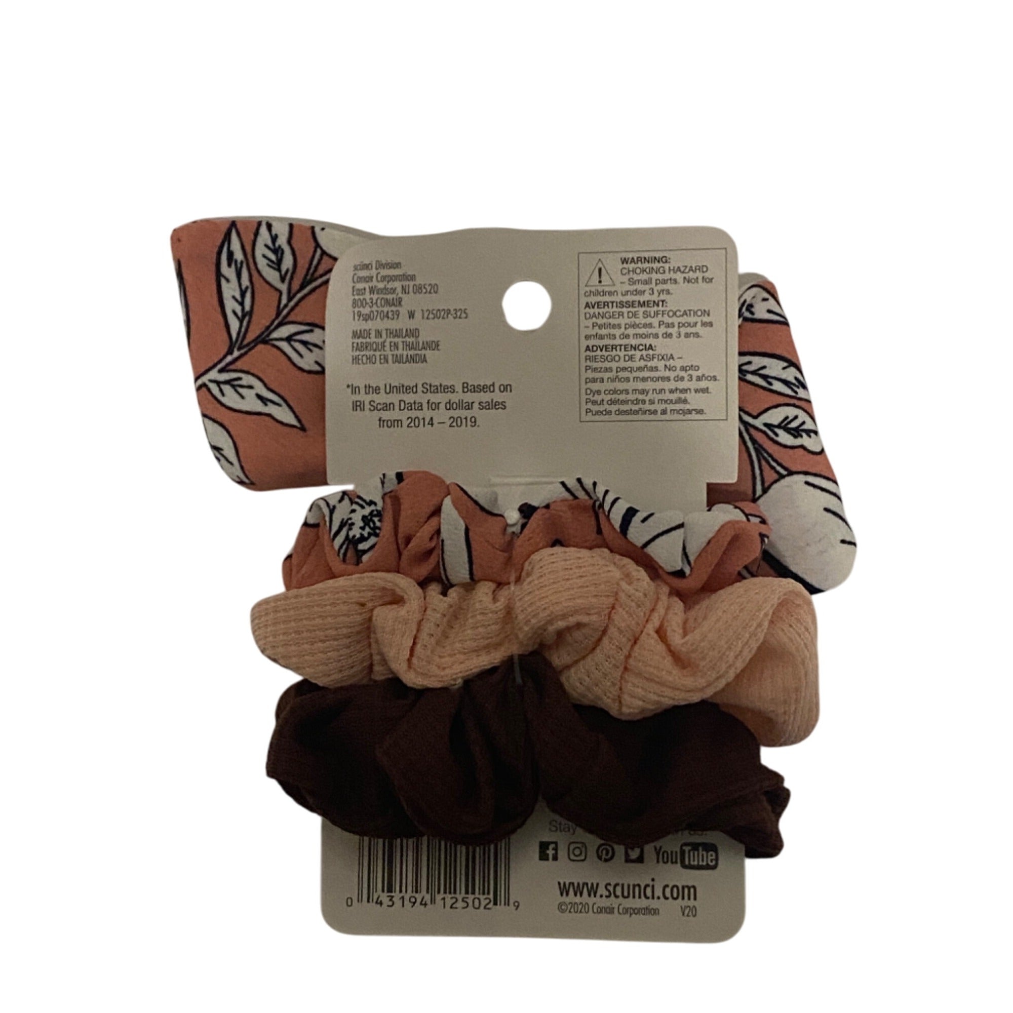 Scunci 3-Piece Scrunchies Ponytail Holder Set With Floral & Solid Patterns Multicolor