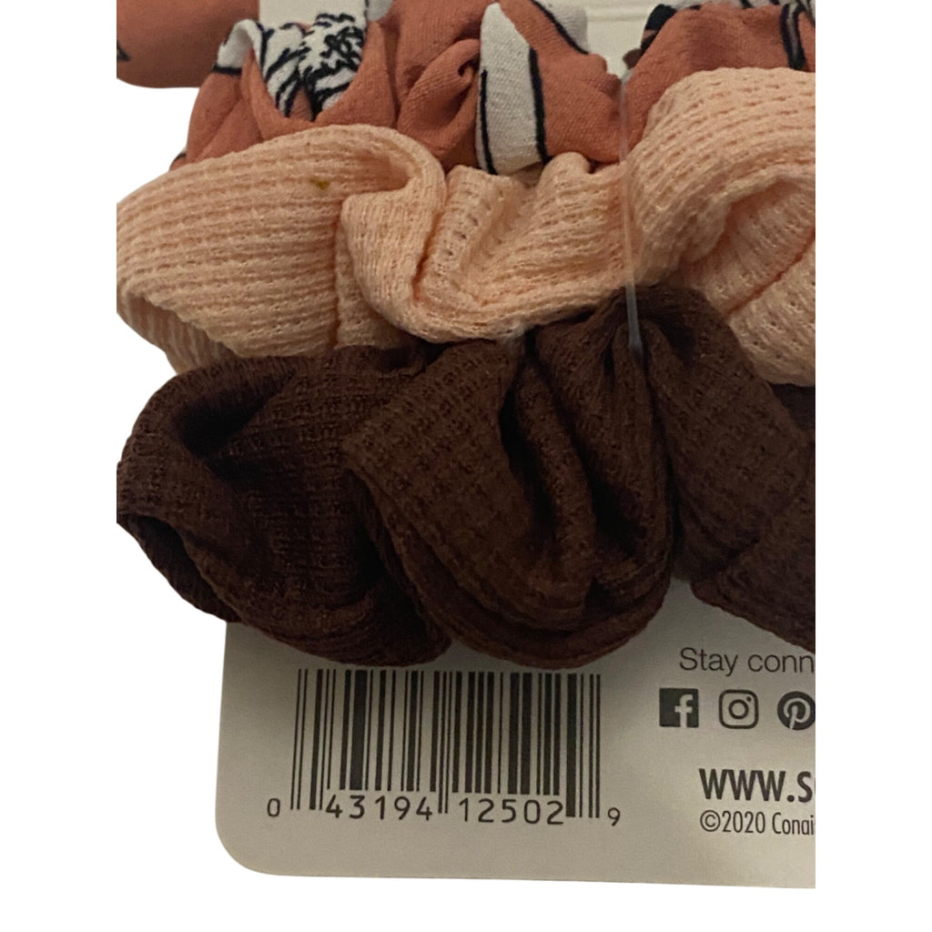 Scunci 3-Piece Scrunchies Ponytail Holder Set With Floral & Solid Patterns Multicolor