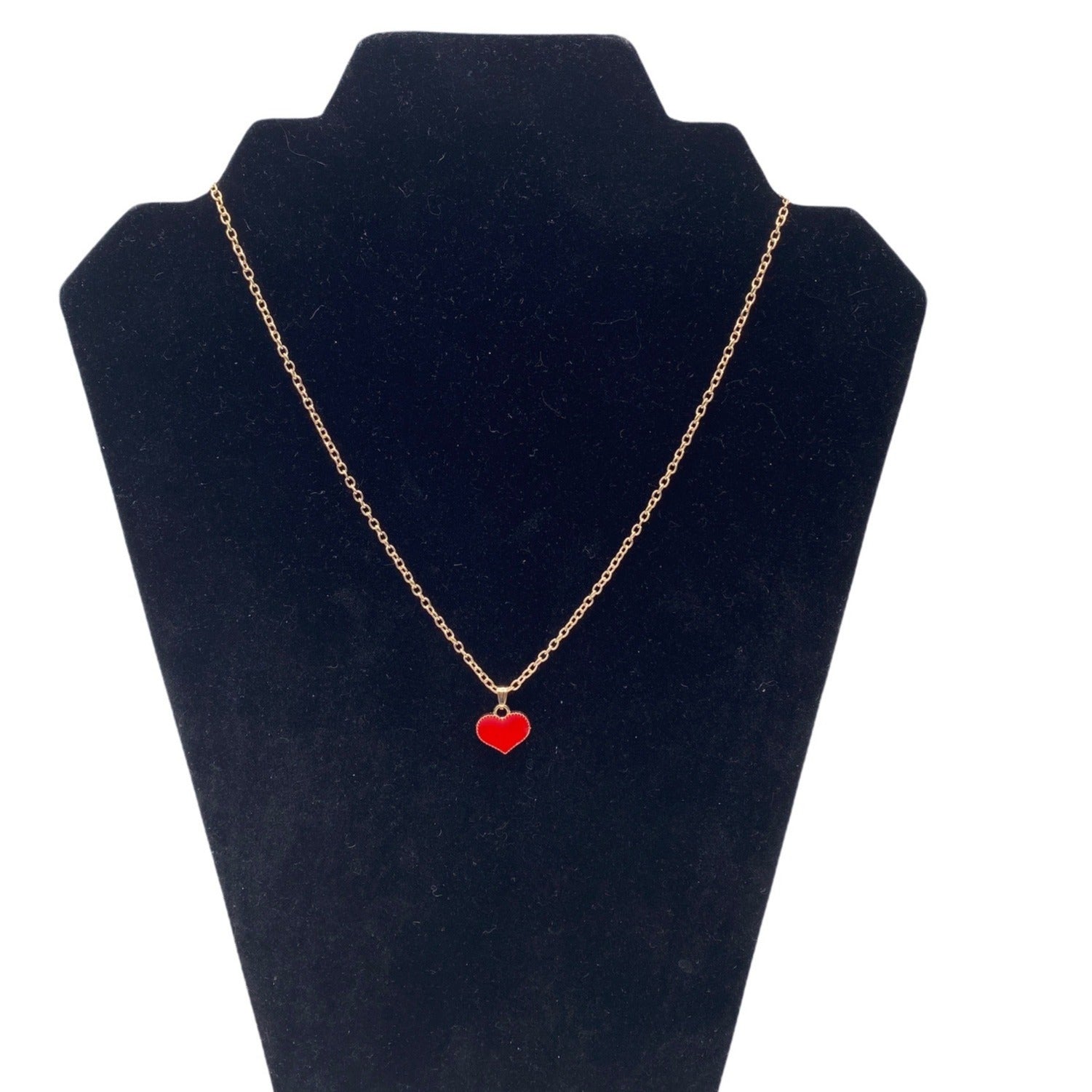 Love Heart Chain Necklace Red Gold Tone Women’s Jewelry Elegant