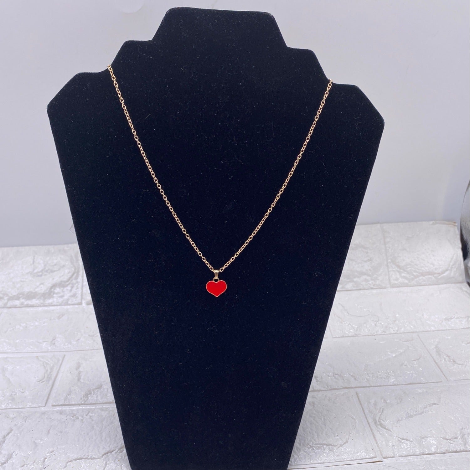 Love Heart Chain Necklace Red Gold Tone Women’s Jewelry Elegant