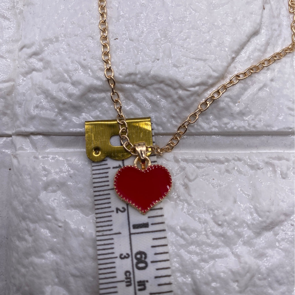 Love Heart Chain Necklace Red Gold Tone Women’s Jewelry Elegant