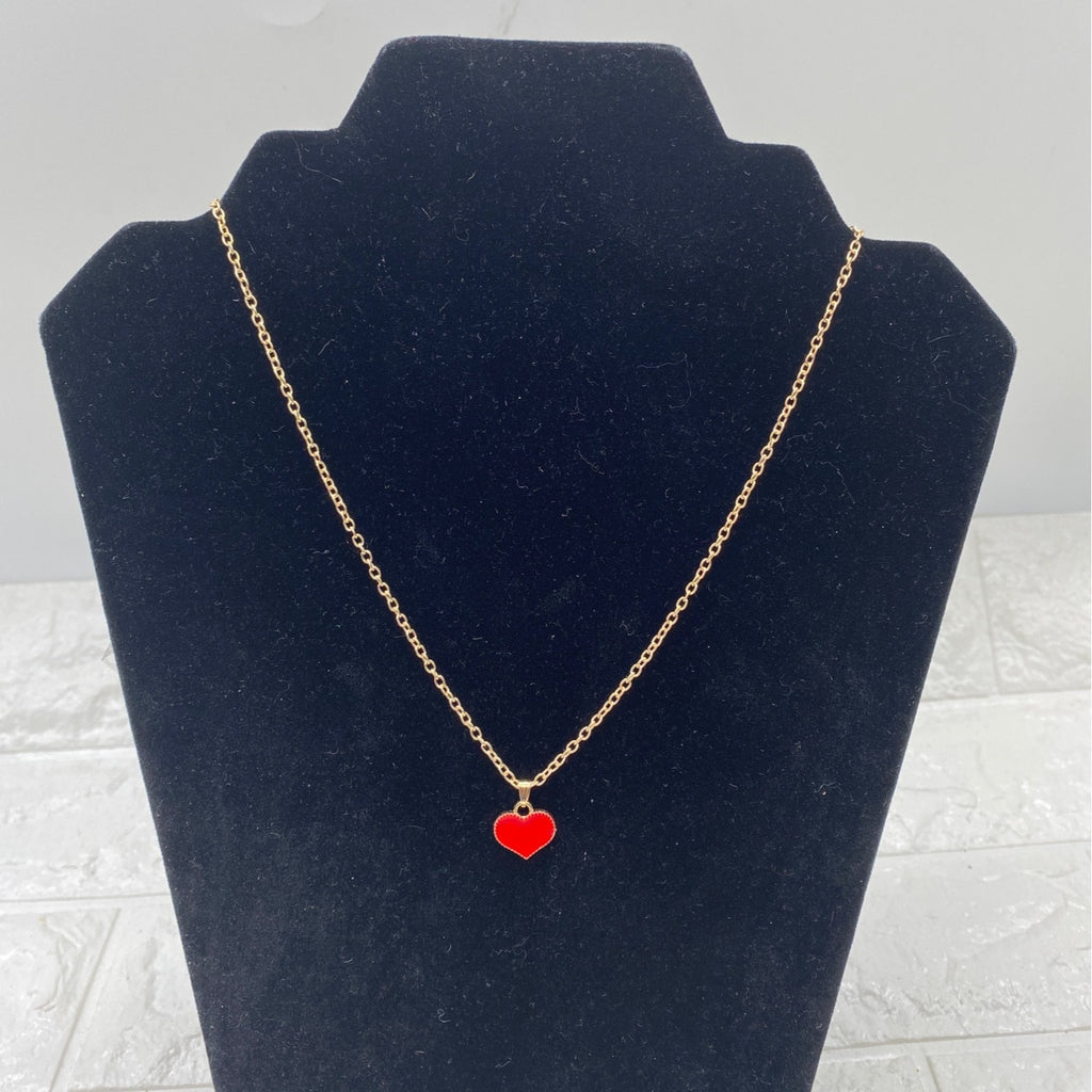 Love Heart Chain Necklace Red Gold Tone Women’s Jewelry Elegant