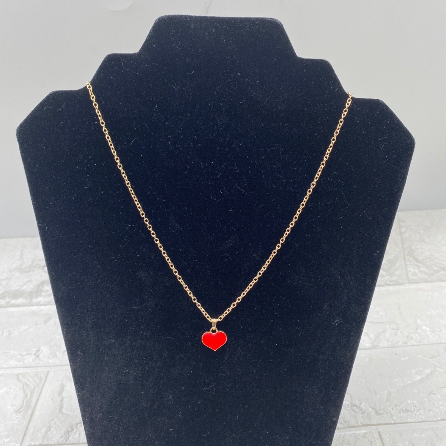 Love Heart Chain Necklace Red Gold Tone Women’s Jewelry Elegant