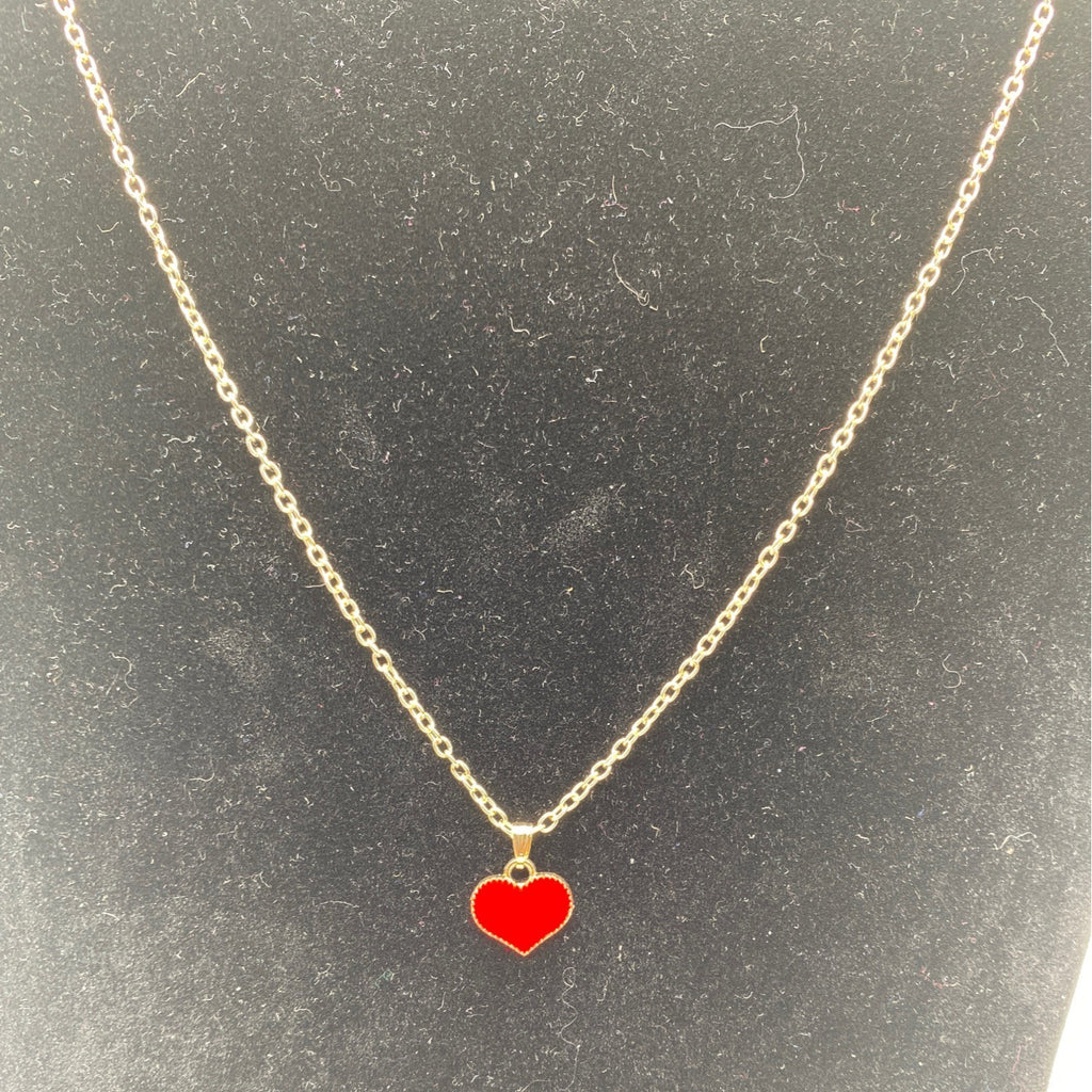 Love Heart Chain Necklace Red Gold Tone Women’s Jewelry Elegant