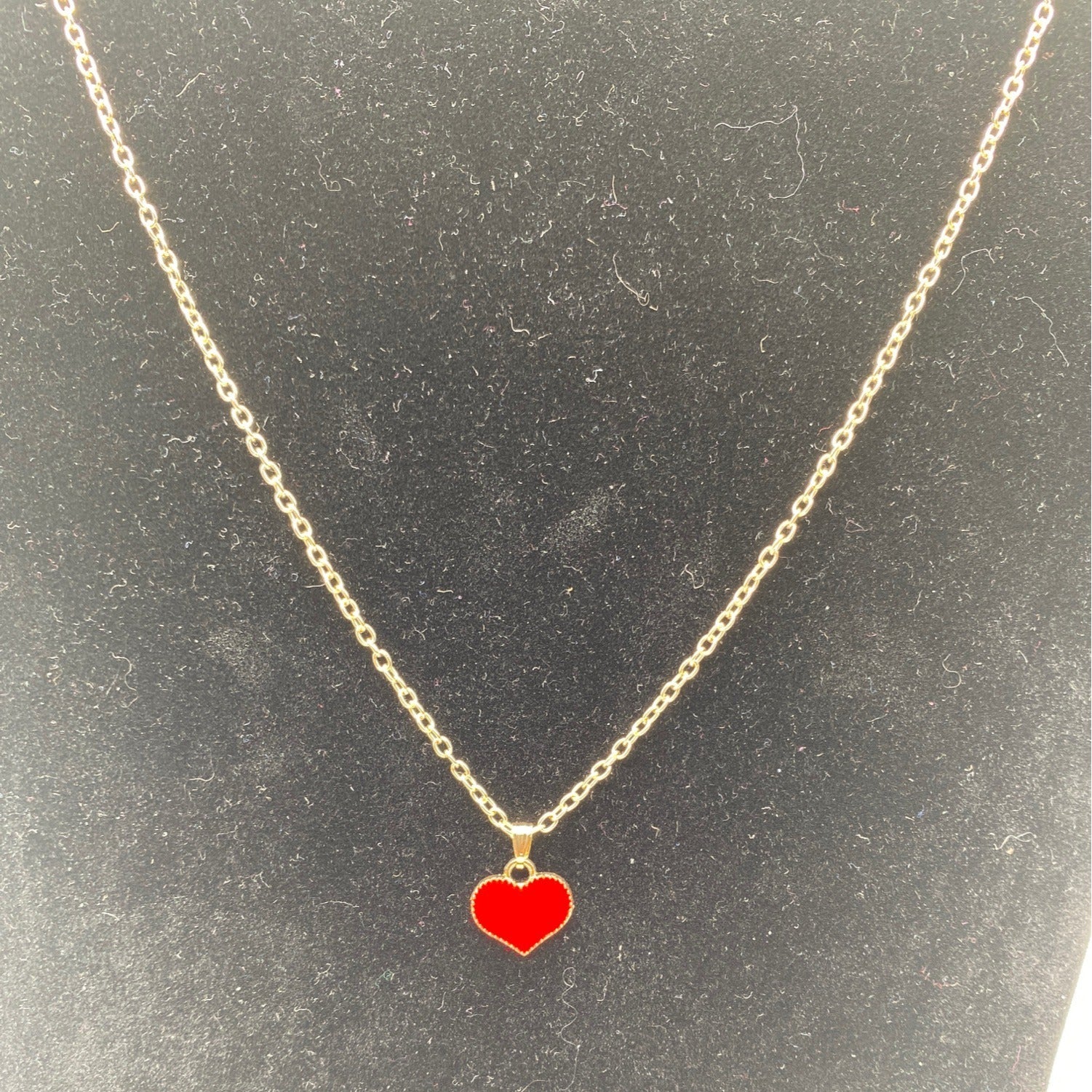 Love Heart Chain Necklace Red Gold Tone Women’s Jewelry Elegant