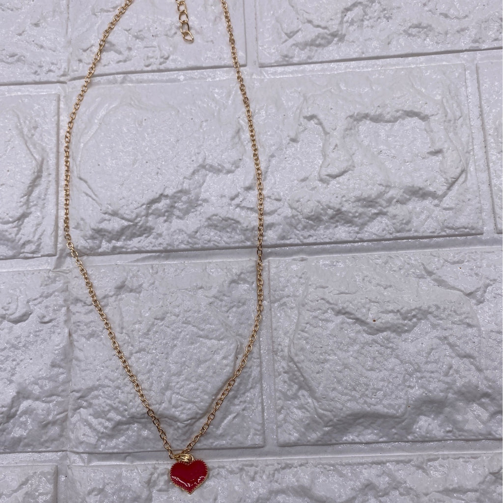 Love Heart Chain Necklace Red Gold Tone Women’s Jewelry Elegant