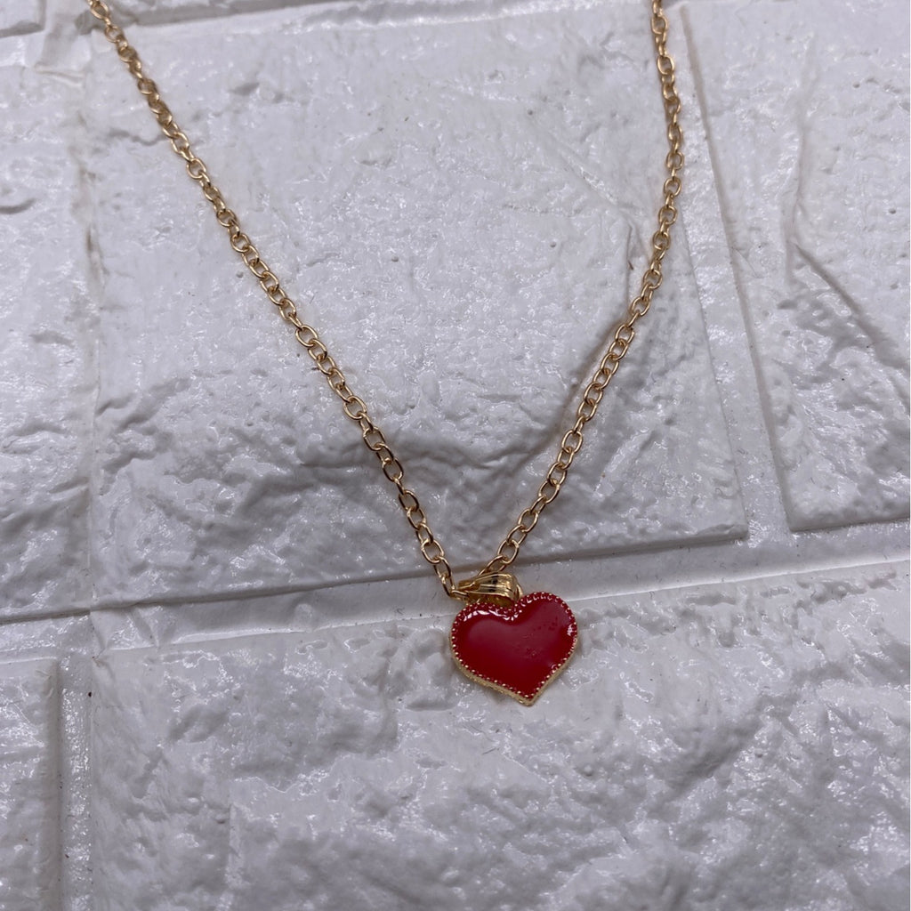 Love Heart Chain Necklace Red Gold Tone Women’s Jewelry Elegant
