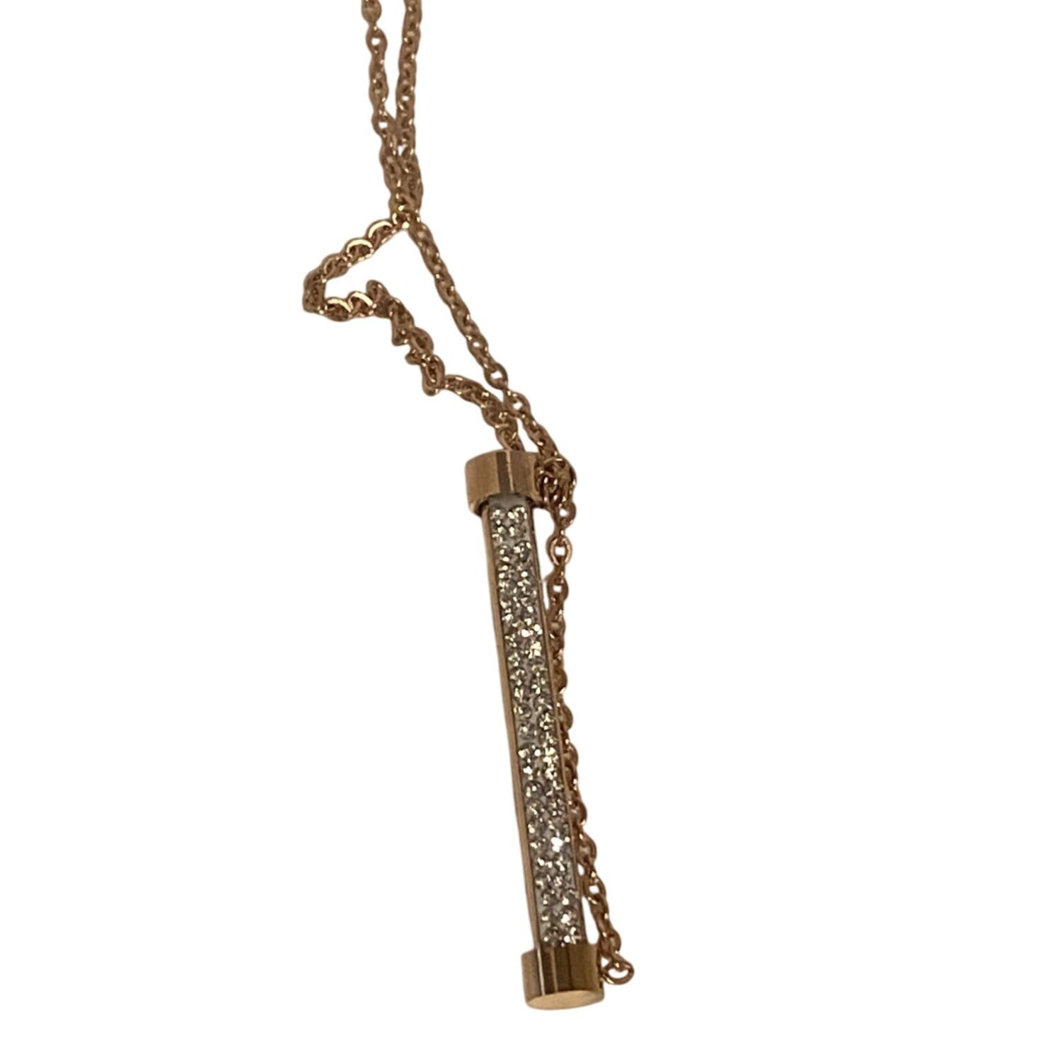 Rose Gold Fancy Zircon Bar Necklace Titanium Steel For Women