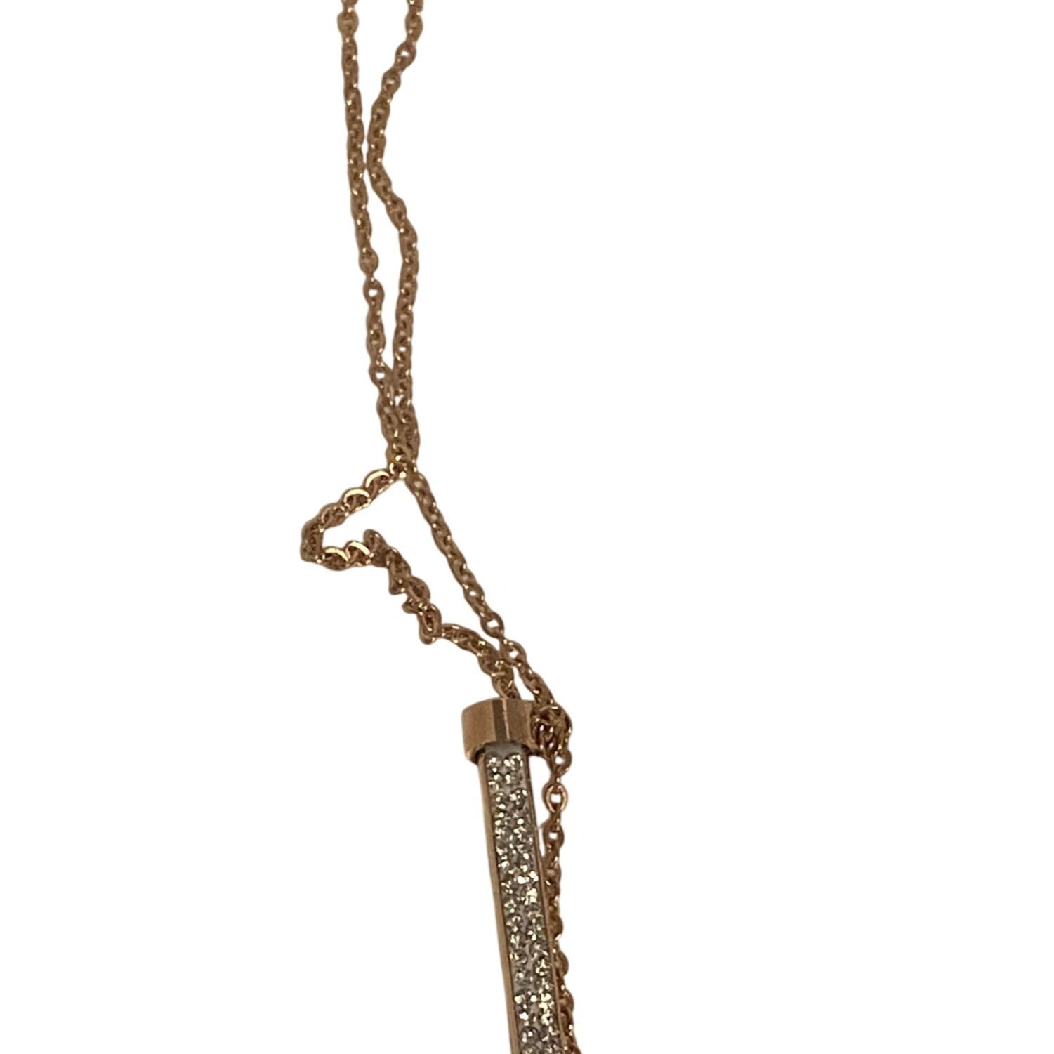 Rose Gold Fancy Zircon Bar Necklace Titanium Steel For Women