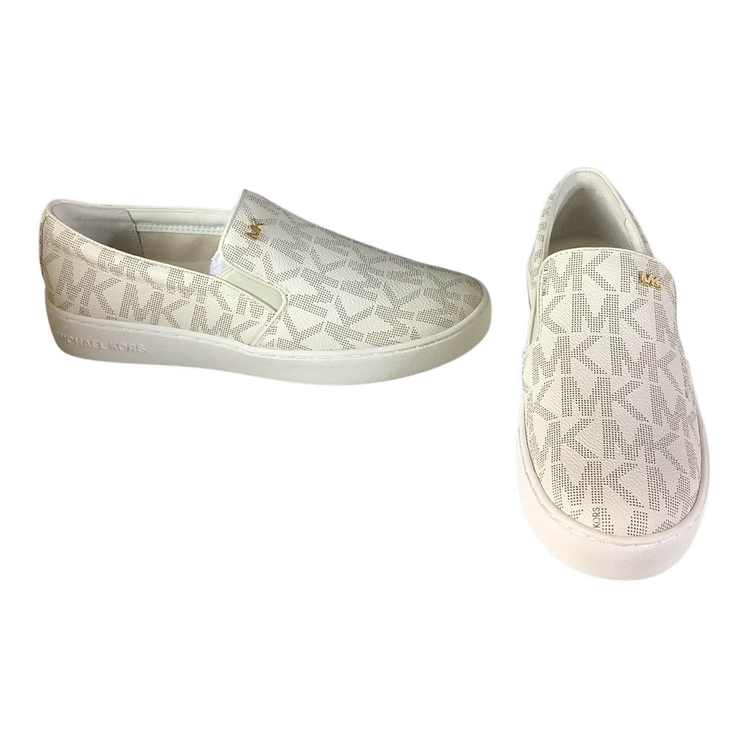 Michael Michael Kors Keaton Slip On Sneakers Womens Shoes Monogram MK Logo Vanilla 7 M