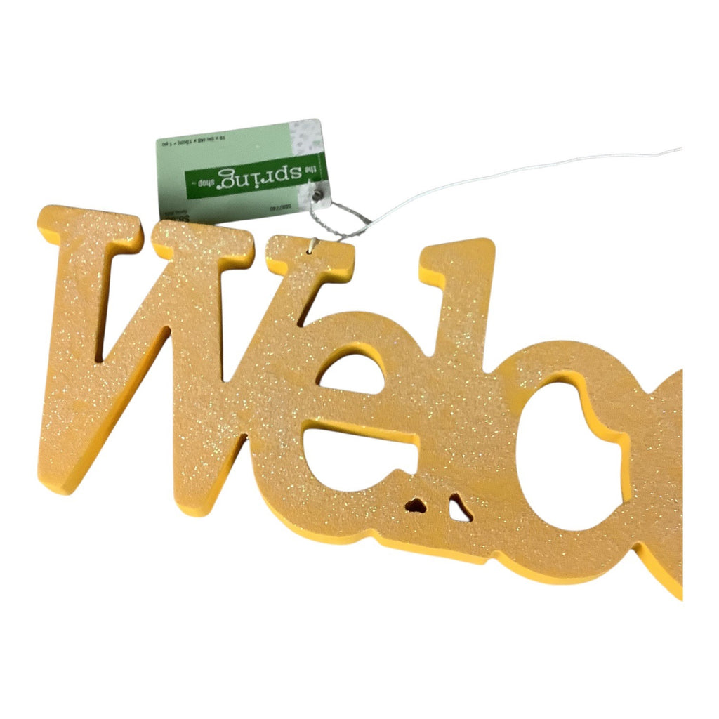 The Spring Shop Yellow Glitter Welcome Sign Home Wall Decor Hanging Door Plaque