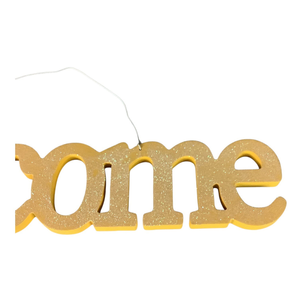 The Spring Shop Yellow Glitter Welcome Sign Home Wall Decor Hanging Door Plaque