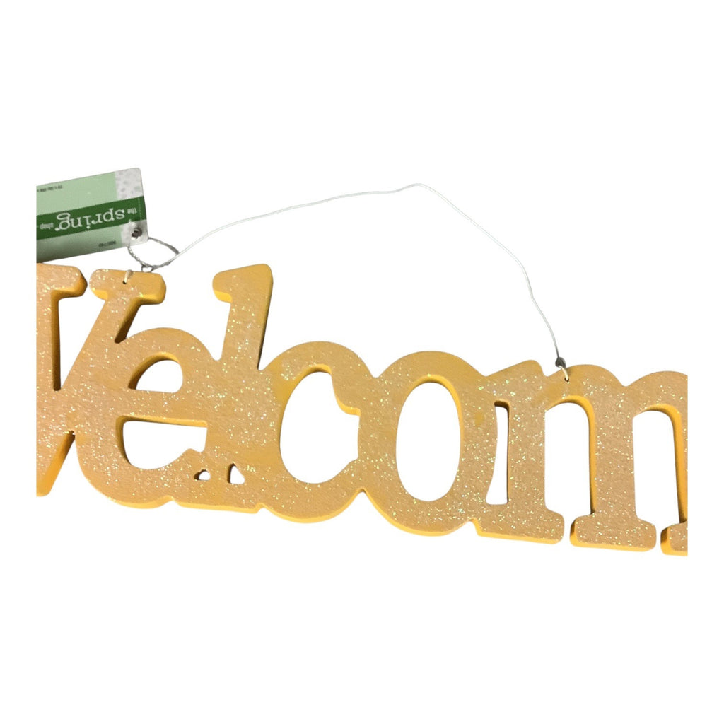 The Spring Shop Yellow Glitter Welcome Sign Home Wall Decor Hanging Door Plaque
