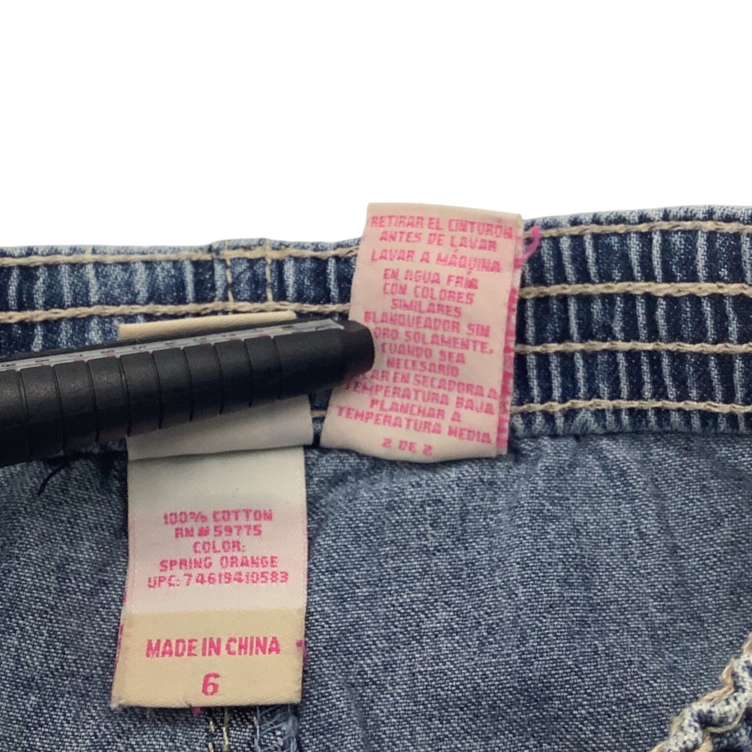 Faded Glory Girls Denim Shorts Size 6 Blue Cotton With Pink Button Accents