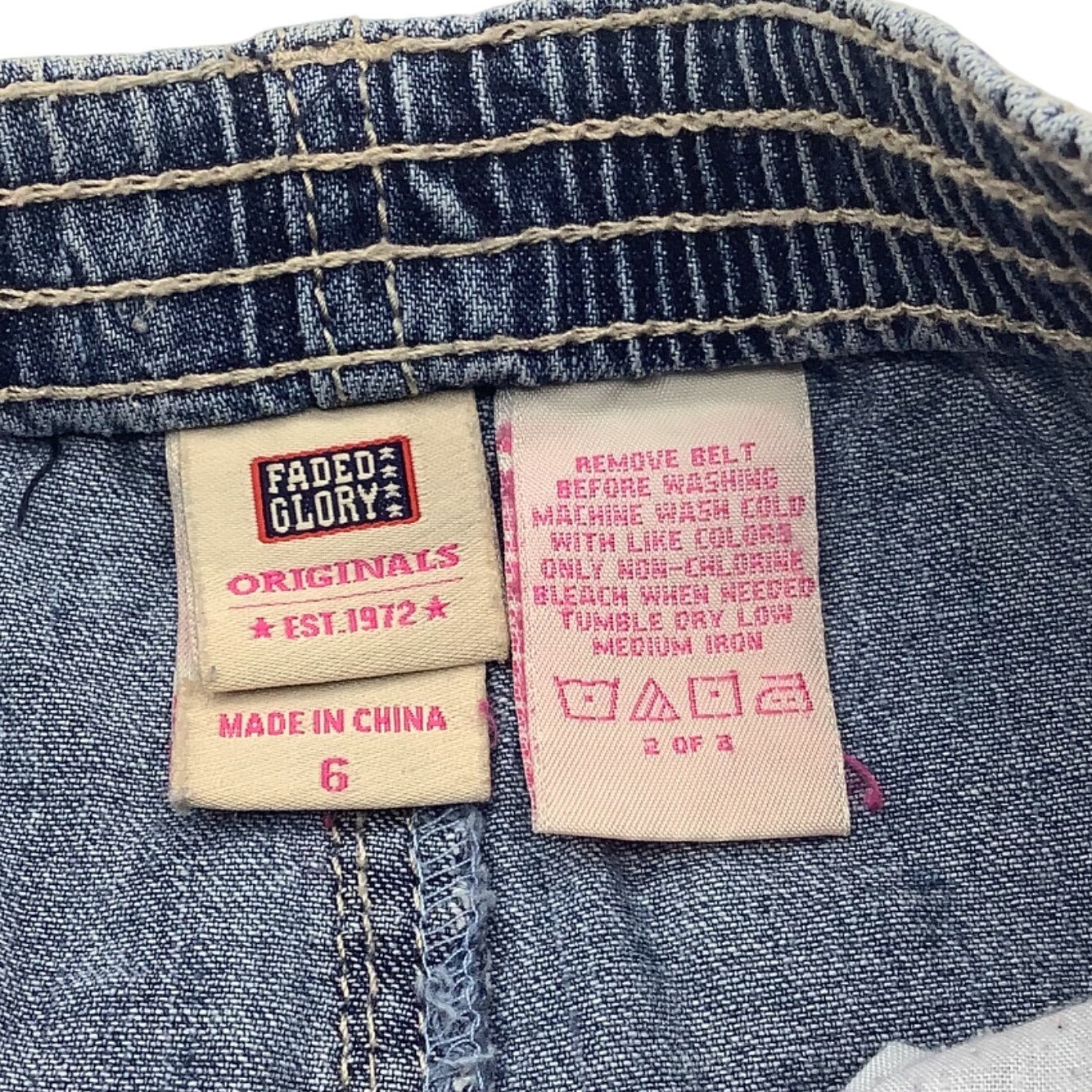 Faded Glory Girls Denim Shorts Size 6 Blue Cotton With Pink Button Accents